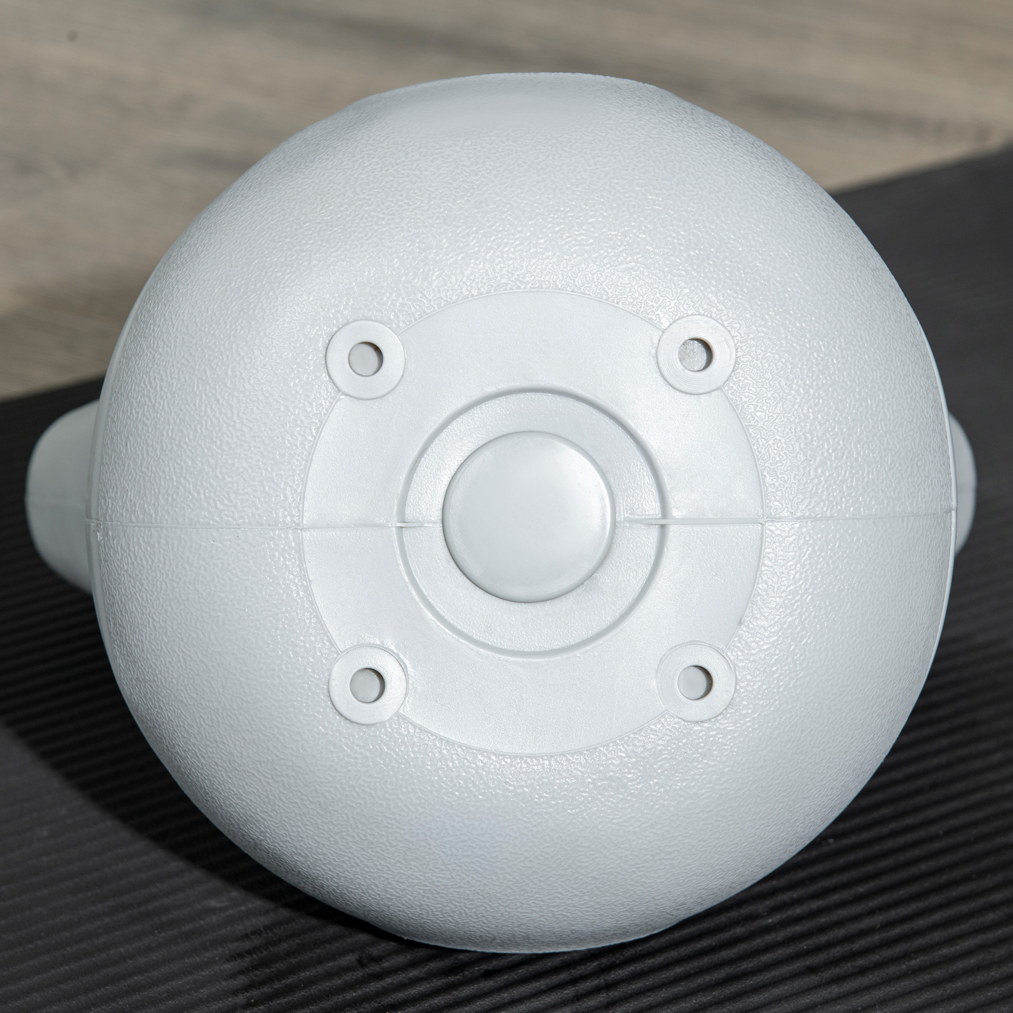 Kugelhantel, Kettlebell, 12 kg, flache Unterseite, großer Griff, Kunststoffmantel, blau, 24 x 17 x 28 cm