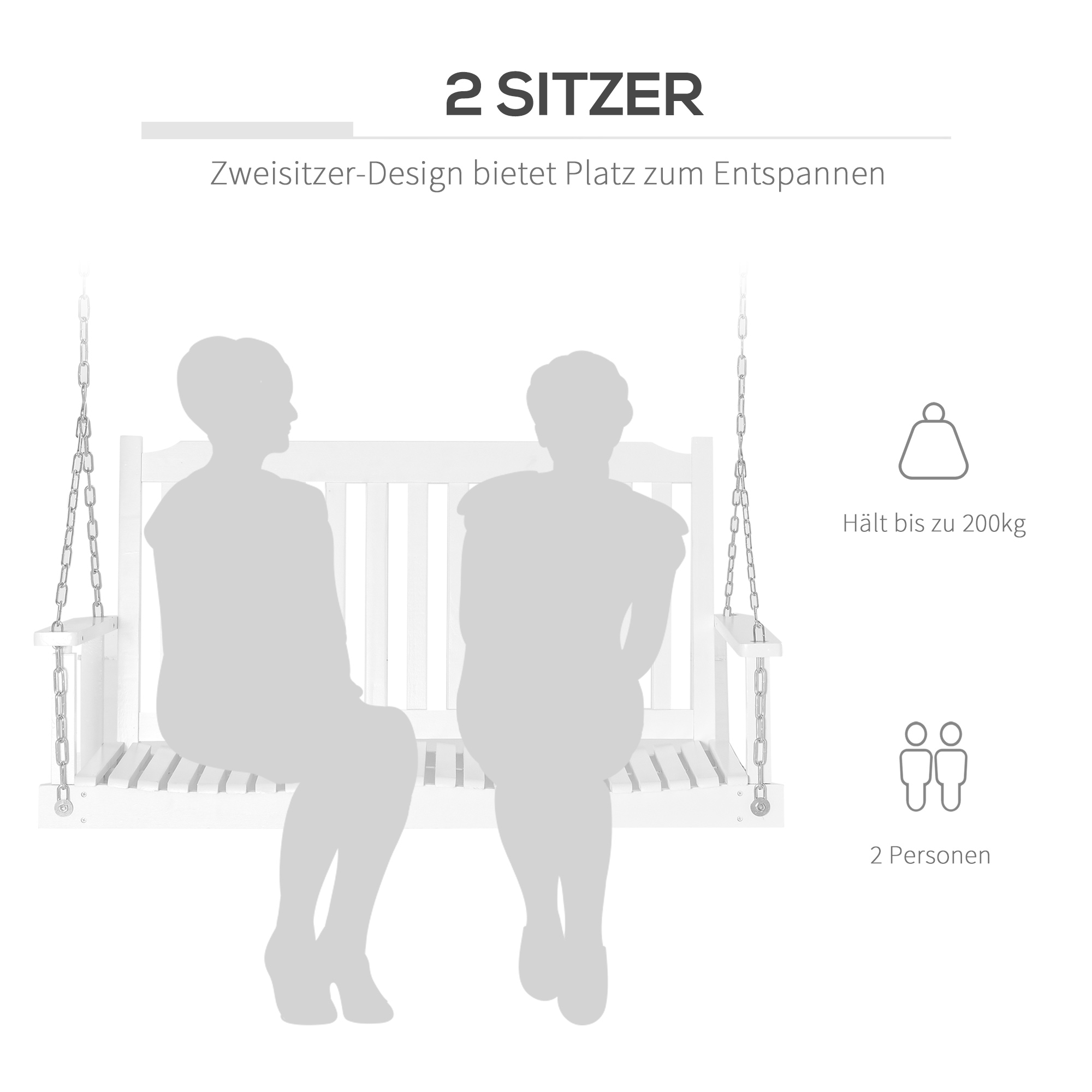 Gartenschaukel für 2 Personen Schaukelbank Hängebank Massivholz Patio Terrasse Hinterhof Weiß 117 x 69 x 60 cm