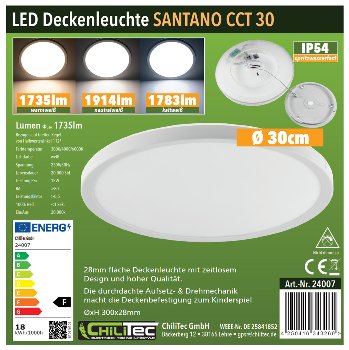 LED Deckenleuchte "Santano CCT 30" IP54, Ø 30cm, 18W, CCT 3000-6000k