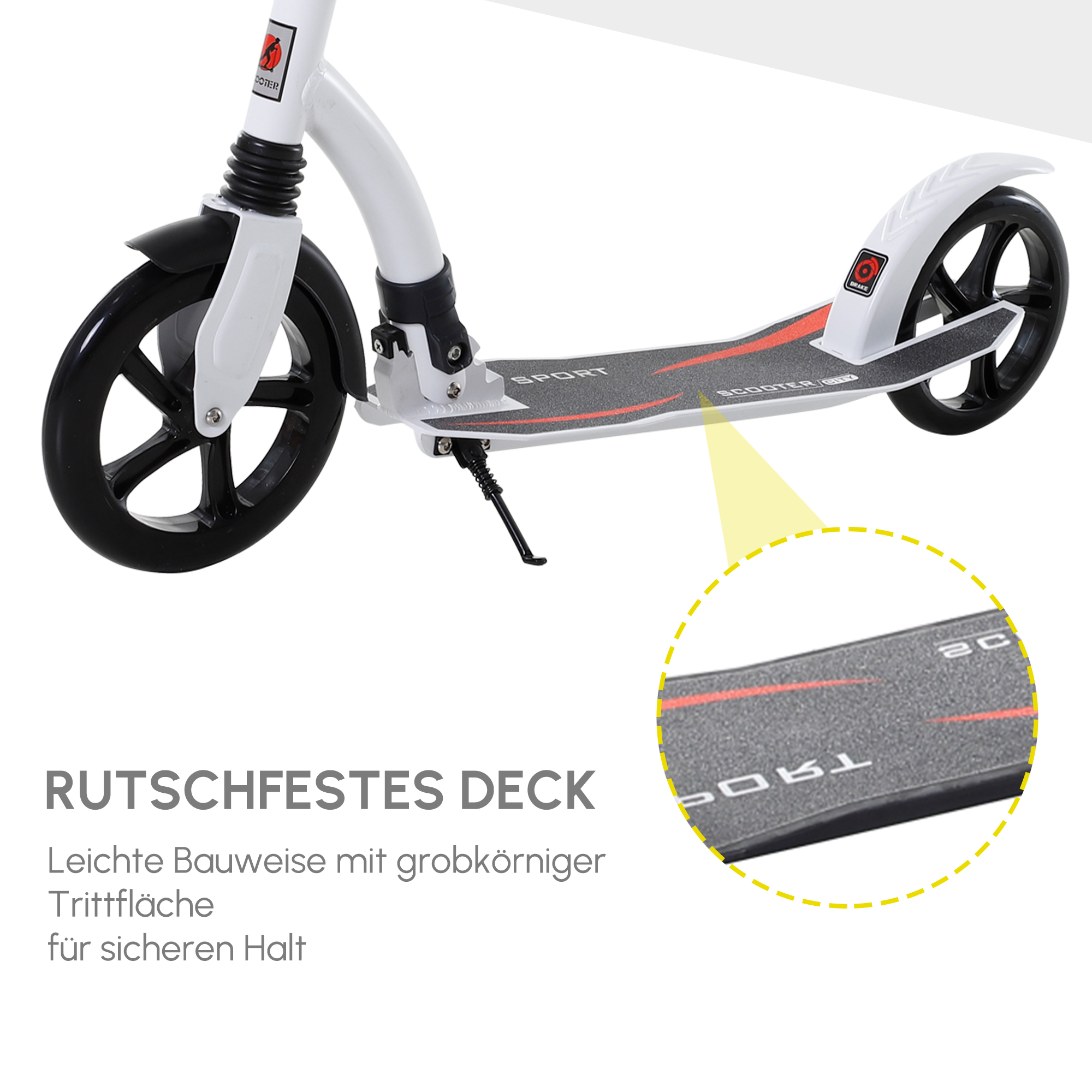 Kinderscooter, Kickscooter mit Stoßdämpfung, Tretroller, Klappbar und Höheverstellbar, ab 14 Jahren, Aluminium, Weiß, 92,5 x 37,5 x 82-97 cm