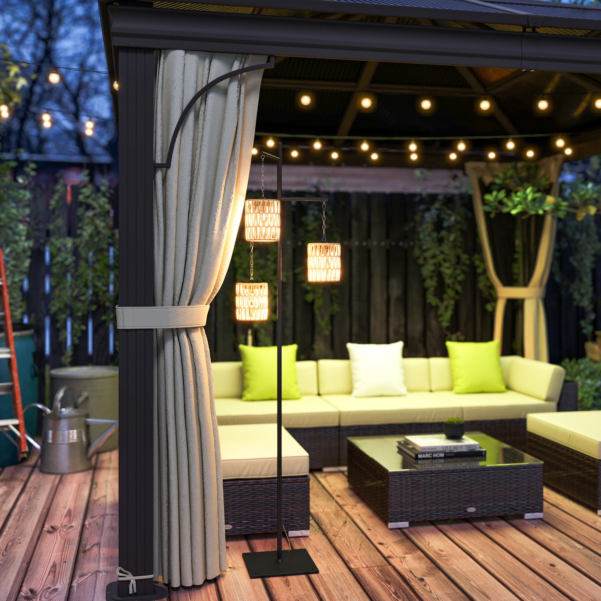 Solar Stehlampe Rattan Solarlampen mit Lichtsensor 3 Lichten Automatisch im Boho-Stil IP44 Spritzwassergeschützt