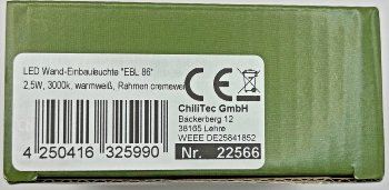 LED Wand-Einbauleuchte "EBL 86", 2,5W, 3000k, warmweiß, Rahmen cremeweiß