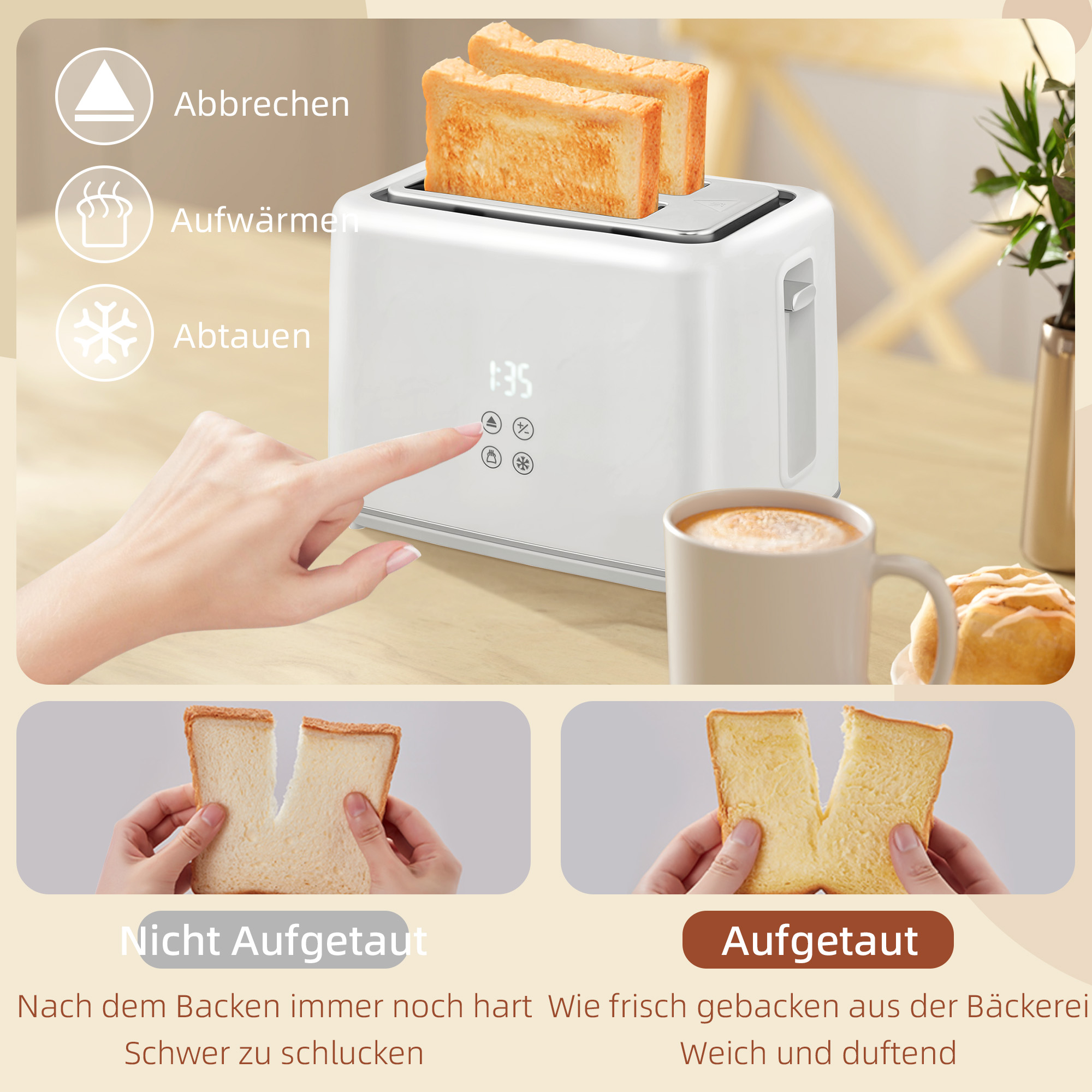 Küchenset mit Wasserkocher und Toaster, 7 Bräunungsstufen, schnelles Kochen, Edelstahl, Kunststoff, Weiß