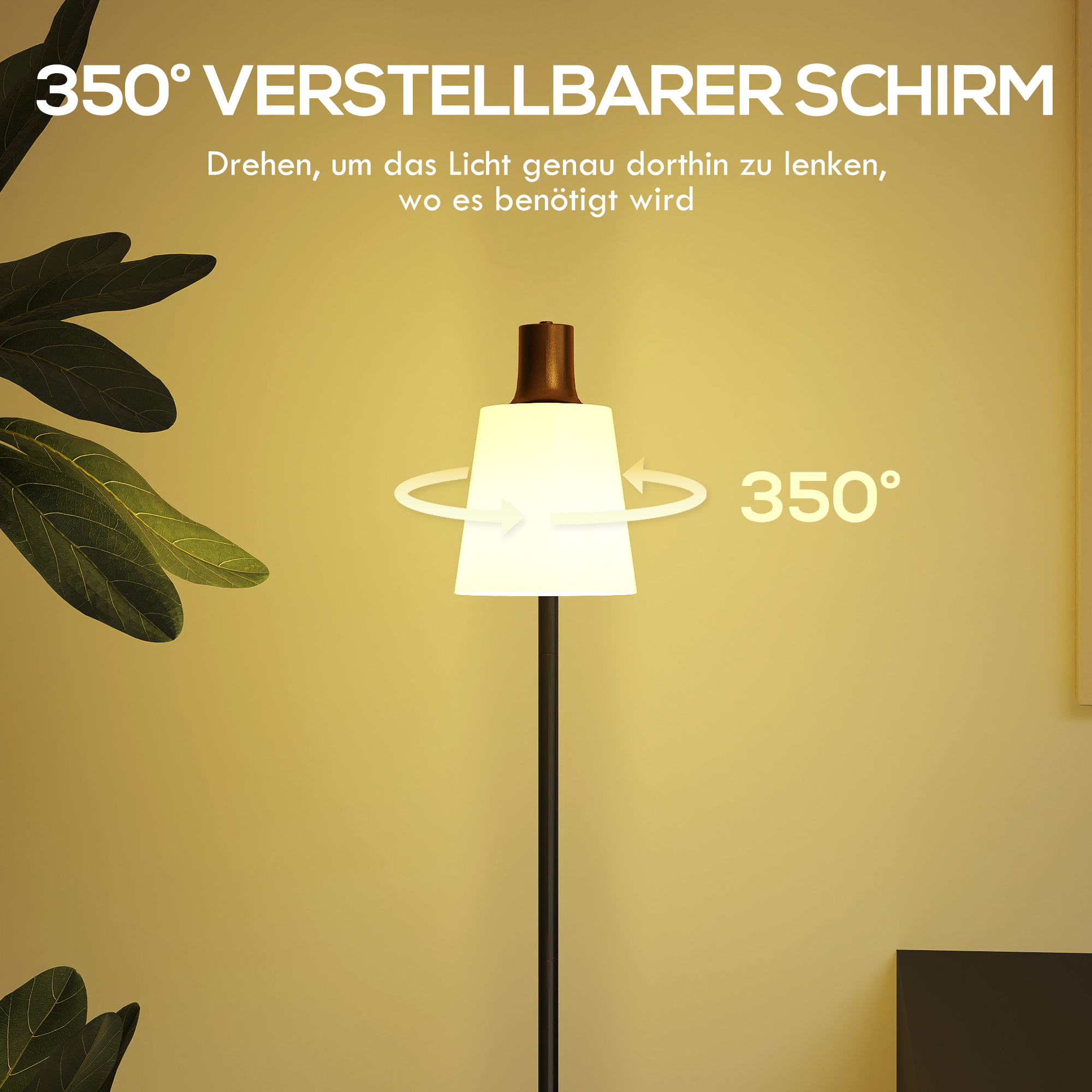 LED Stehlampe Wohnzimmer Stehleuchte mit 350° drehbar Kopf Standleuchte mit 3000K/4000K/6500K Farbtemperaturen Schwarz