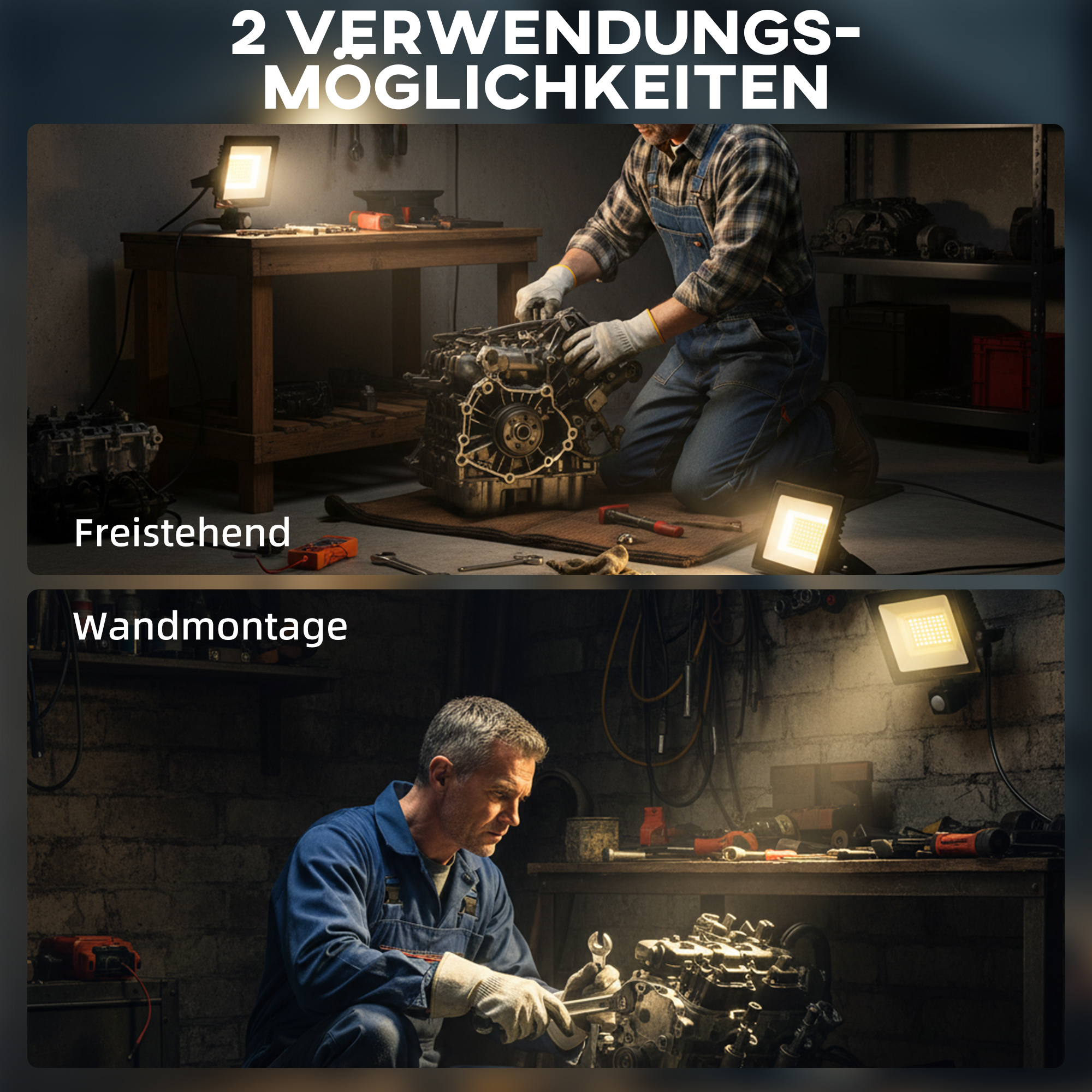 50W Arbeitslampe, verstellbar, 3 Modi, Aluminium, flexibel einsetzbar, Schwarz