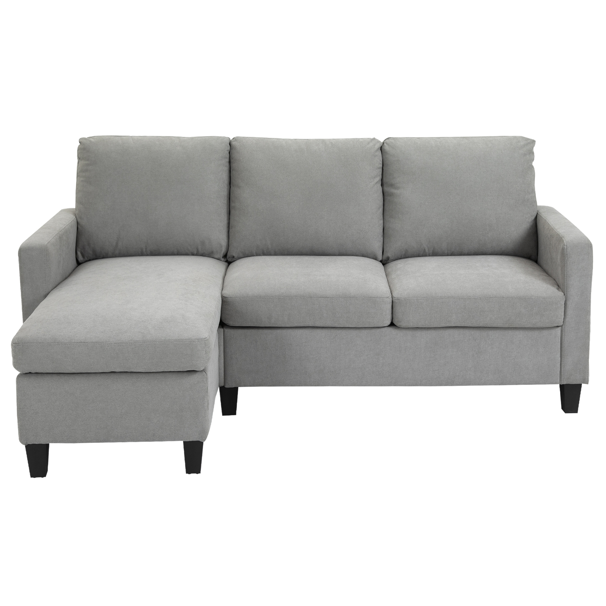 Ecksofa mit Schlaffunktion, 3-Sitzer-Sofa mit Bettkasten und Kissen, Eckcouch, L-Form Couch, Stoffbezug, Grau