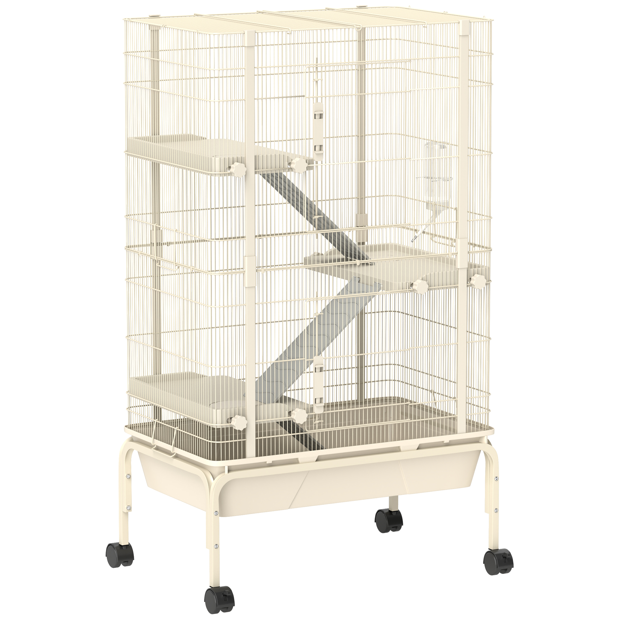 Kleintierkäfig, Haustierkäfig mit 4 Ebenen, Futterschale, Wasserflasche, 88 x 48 x 150,5 cm, Beige