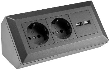 2-fach Steckdosenblock+ 2x USB,anthrazit, 250V~/ 16A, Aufbaumontage, USB 3,1A