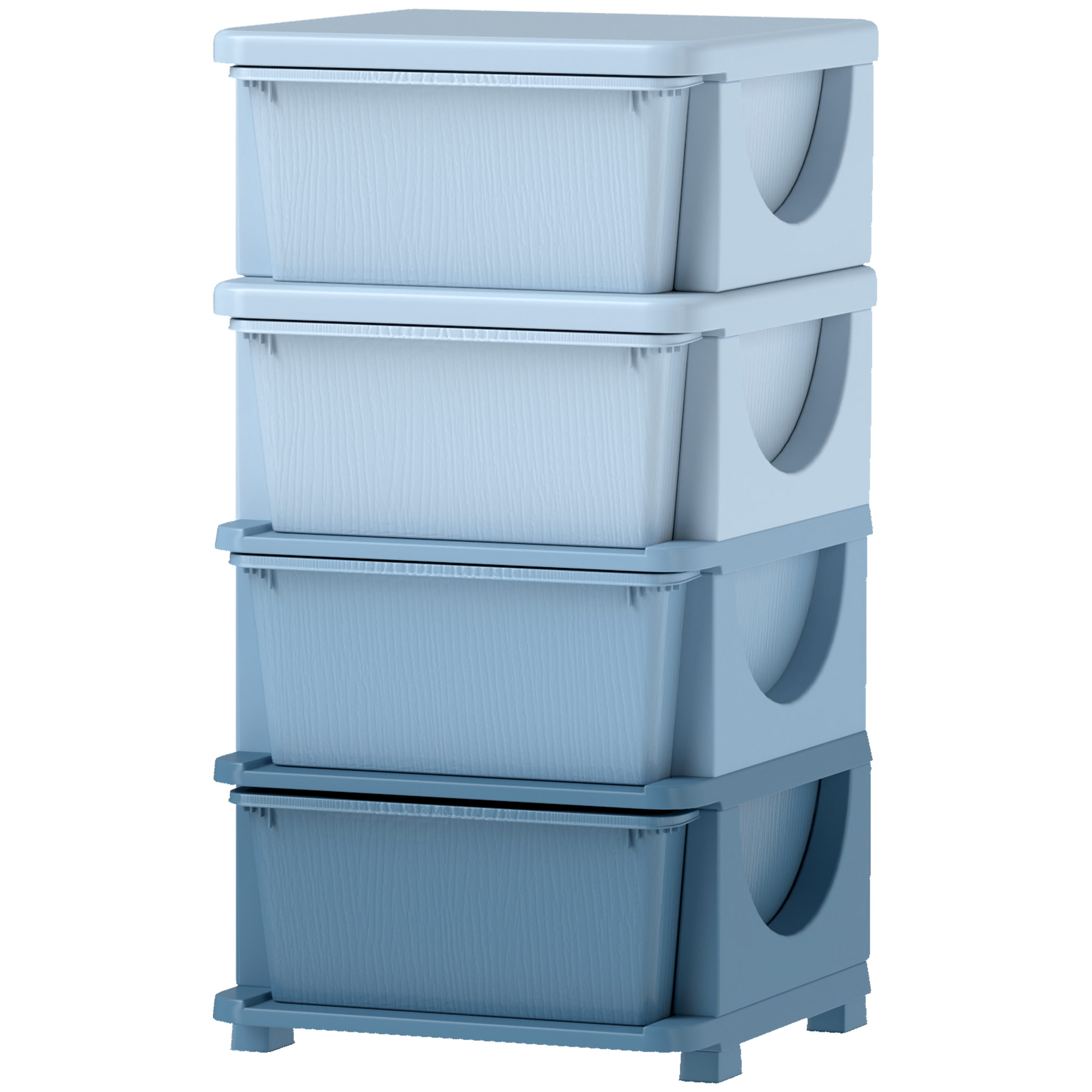 Aufbewahrungsboxen für Kinder, 4 Schubladen, abgerundete Kanten, erhöhtes Design, Kunststoff, Blau
