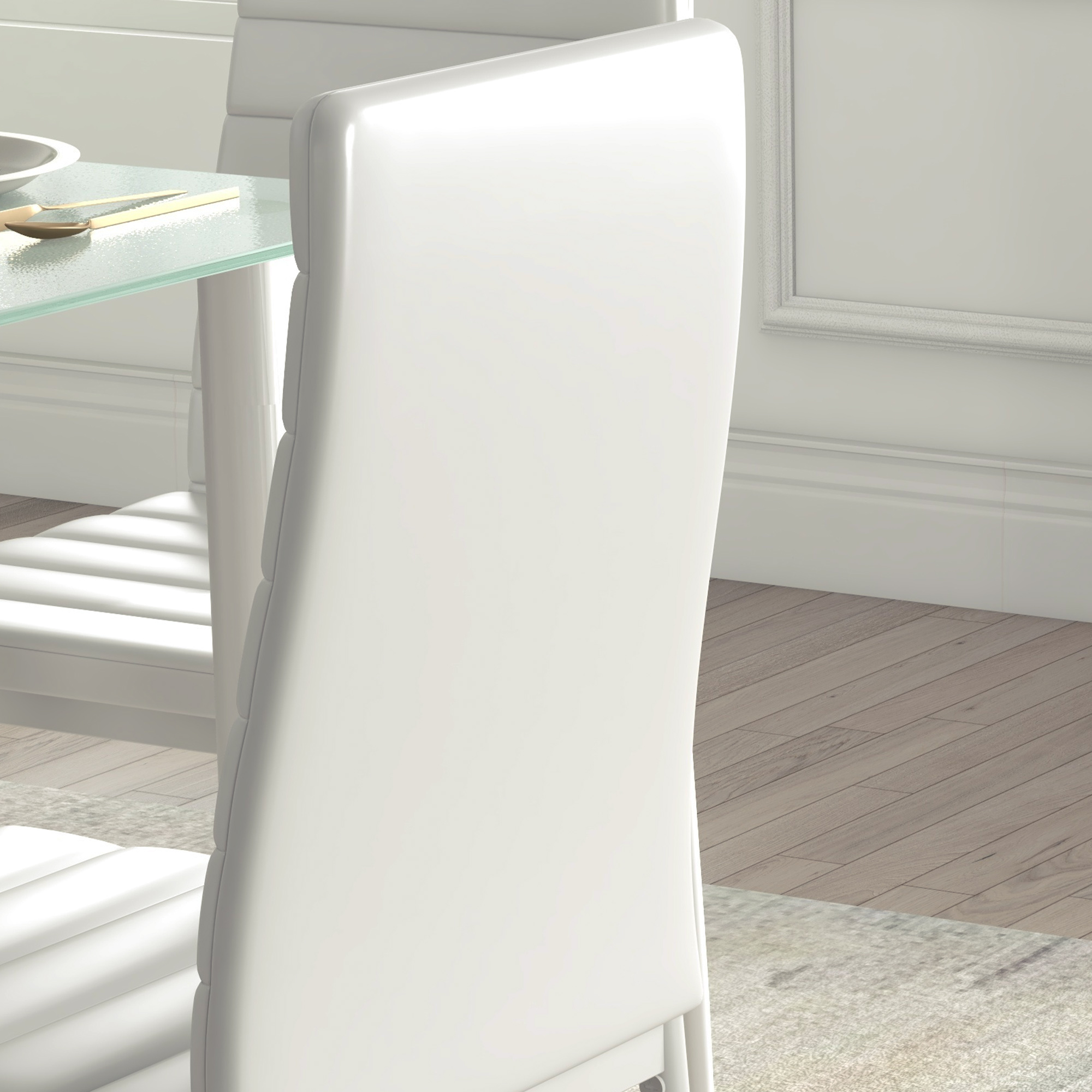 5-tlg. Essgruppe Sitzgruppe Esstisch mit 4 Stühlen, modernes Design, Glastisch, Weiß