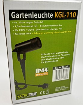 Gartenleuchte "KGL-110", schwarz, 1,5m Kabel+Stecker, GU10-Sockel, IP44