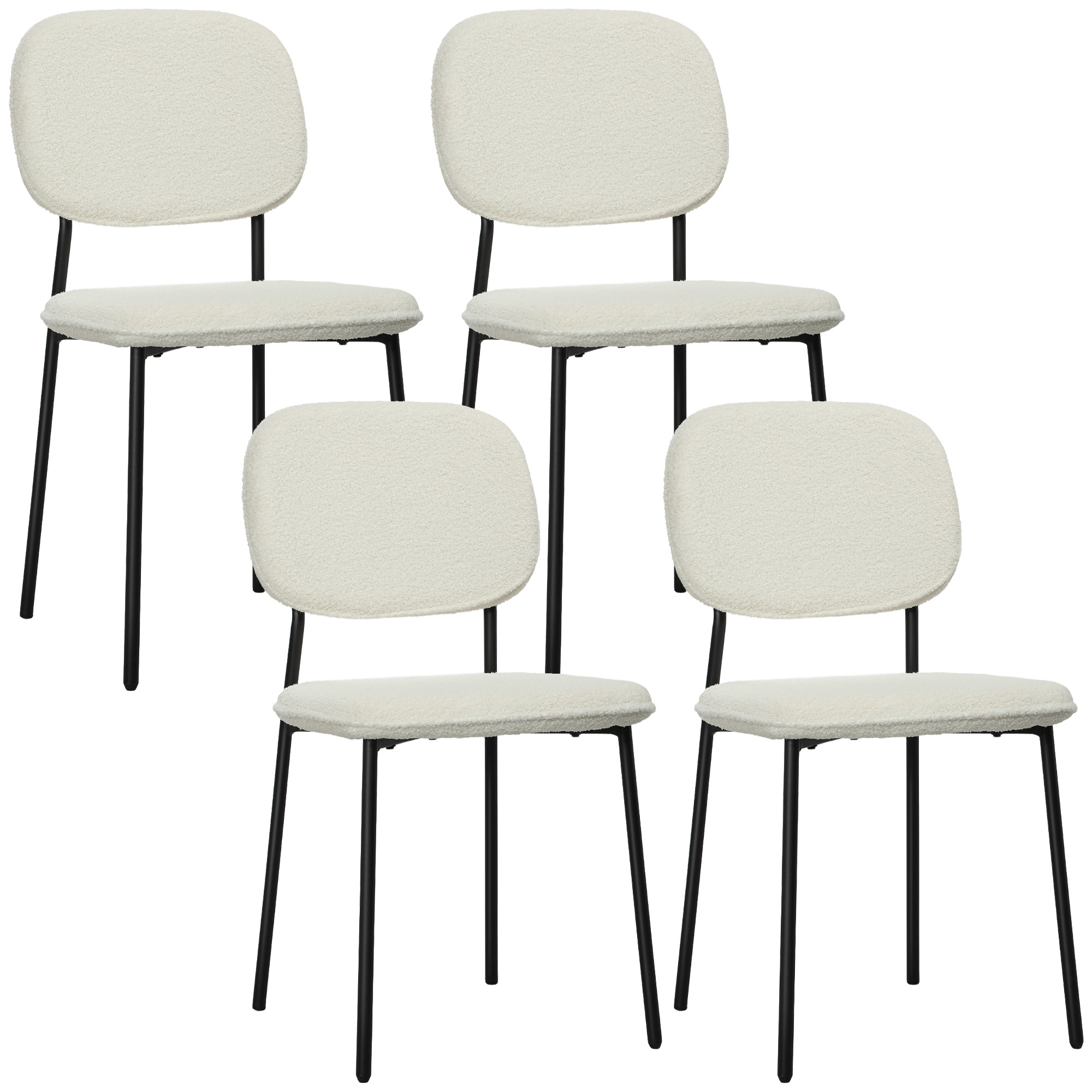 4er-Set Esszimmerstühle, weicher Stoffbezug, Stahlbeine, armloses Design, Weiß