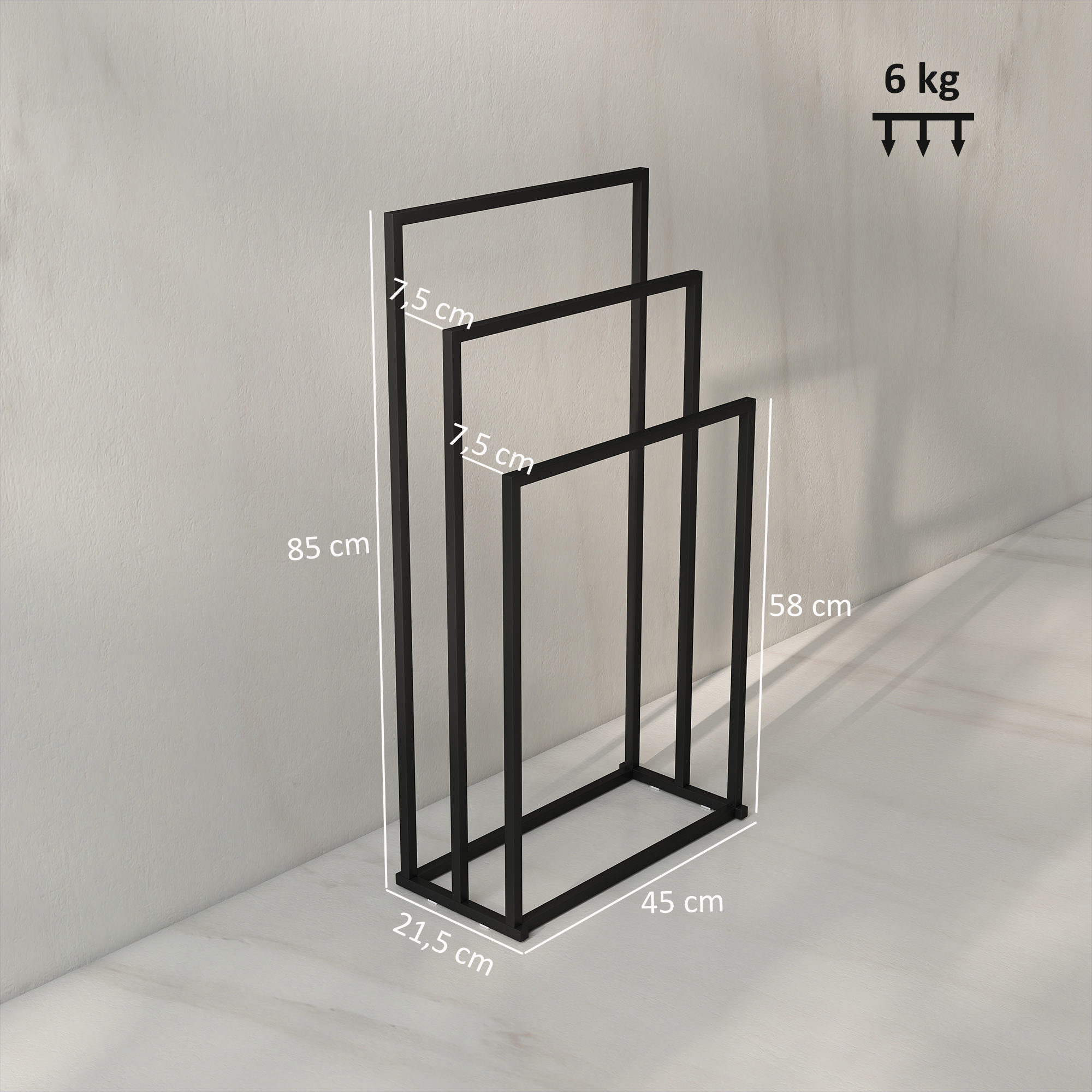 Handtuchhalter Stehend Handtuchständer mit 3 Stangen, Handtuchleiter aus Stahl 45 x 21,5 x 85 cm