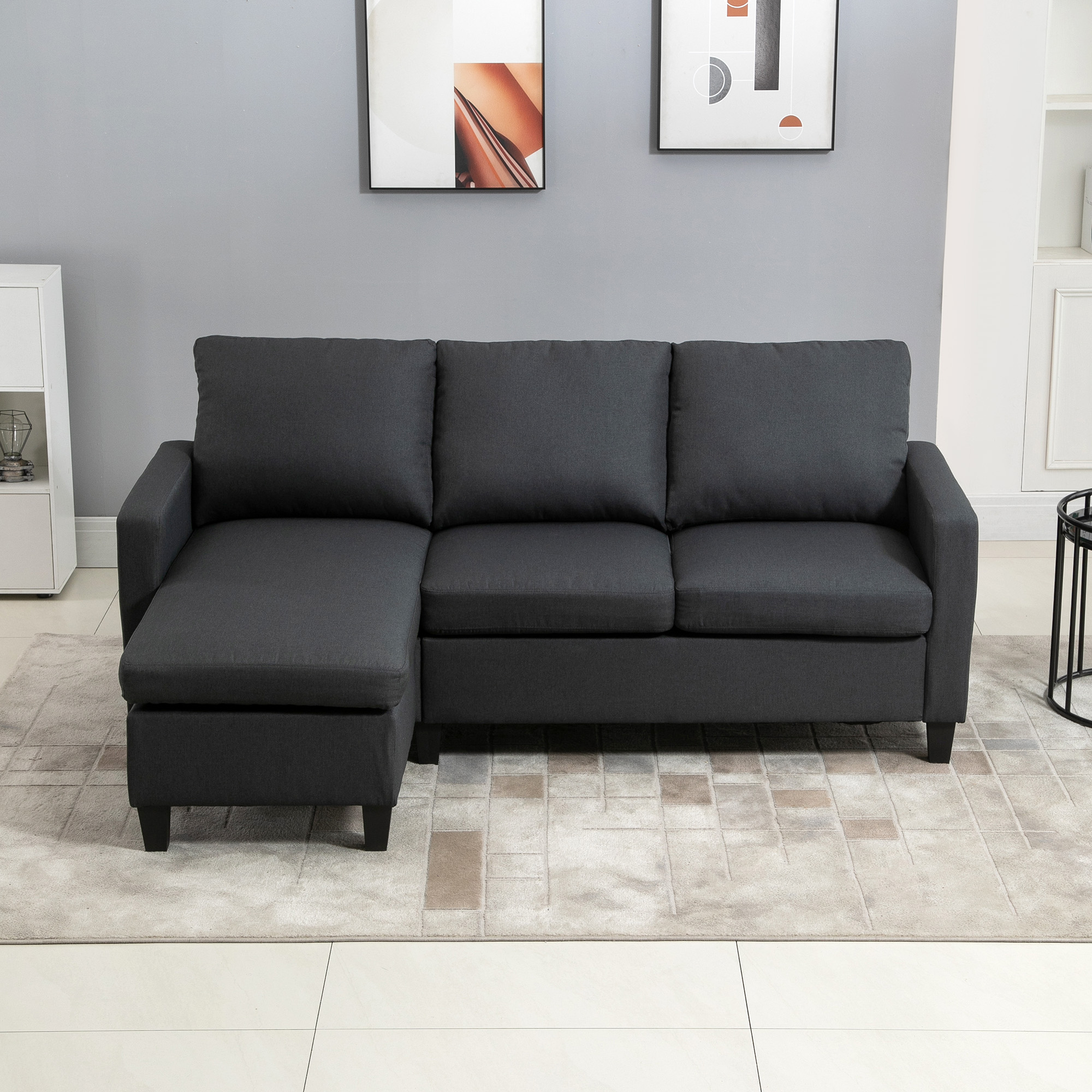 Ecksofa, 3 Sitzer Sofa und Kissen, Eckcouch, L-Form Couch für Wohnzimmer, Schlafzimmer 197 x 139 x 91 cm, Leinen, Dunkelgrau
