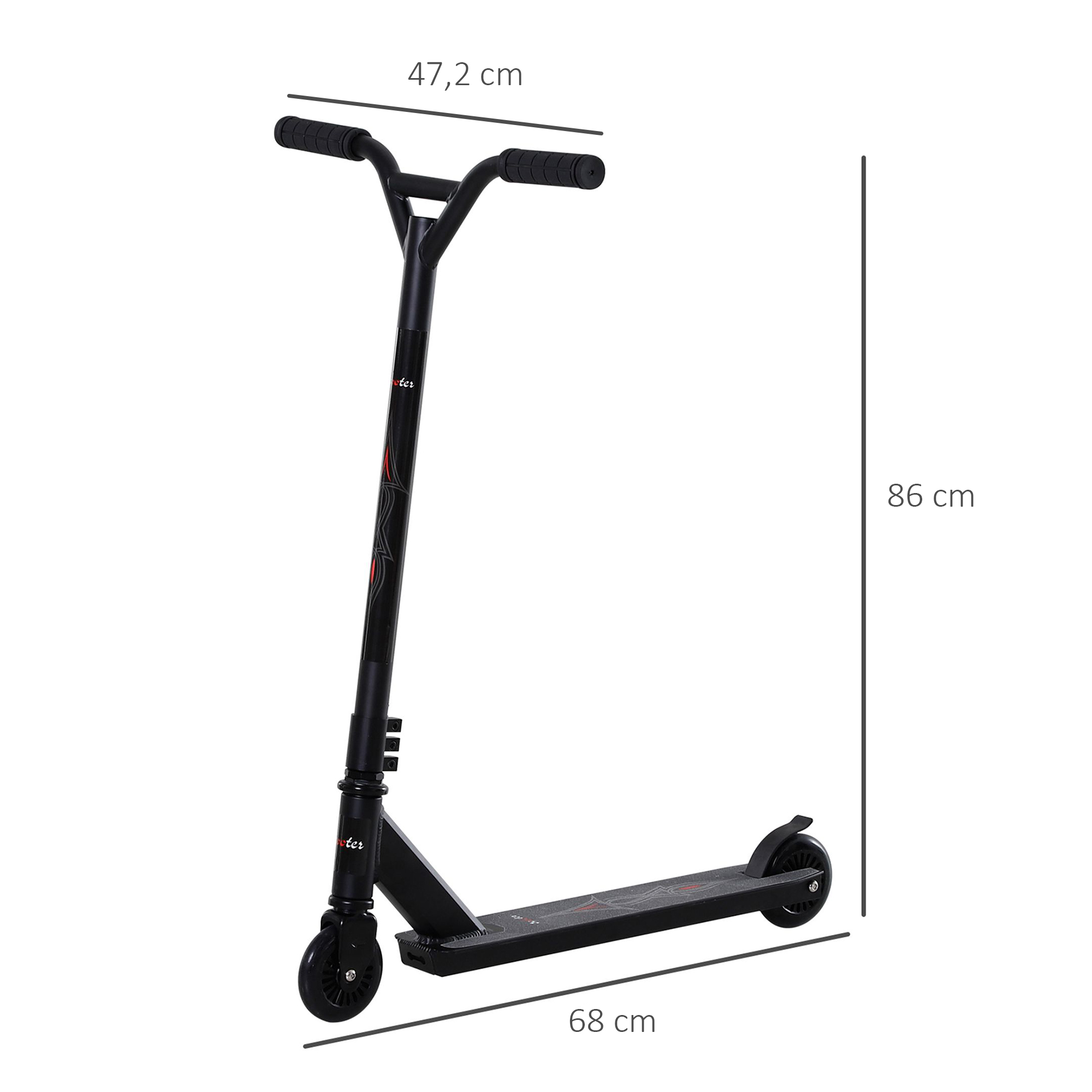 Pro Stunt Scooter für Kinder & Erwachsene, Freestyle Tretroller, 100mm Kunstleder-Räder, Aluminium Schwarz, für Tricks