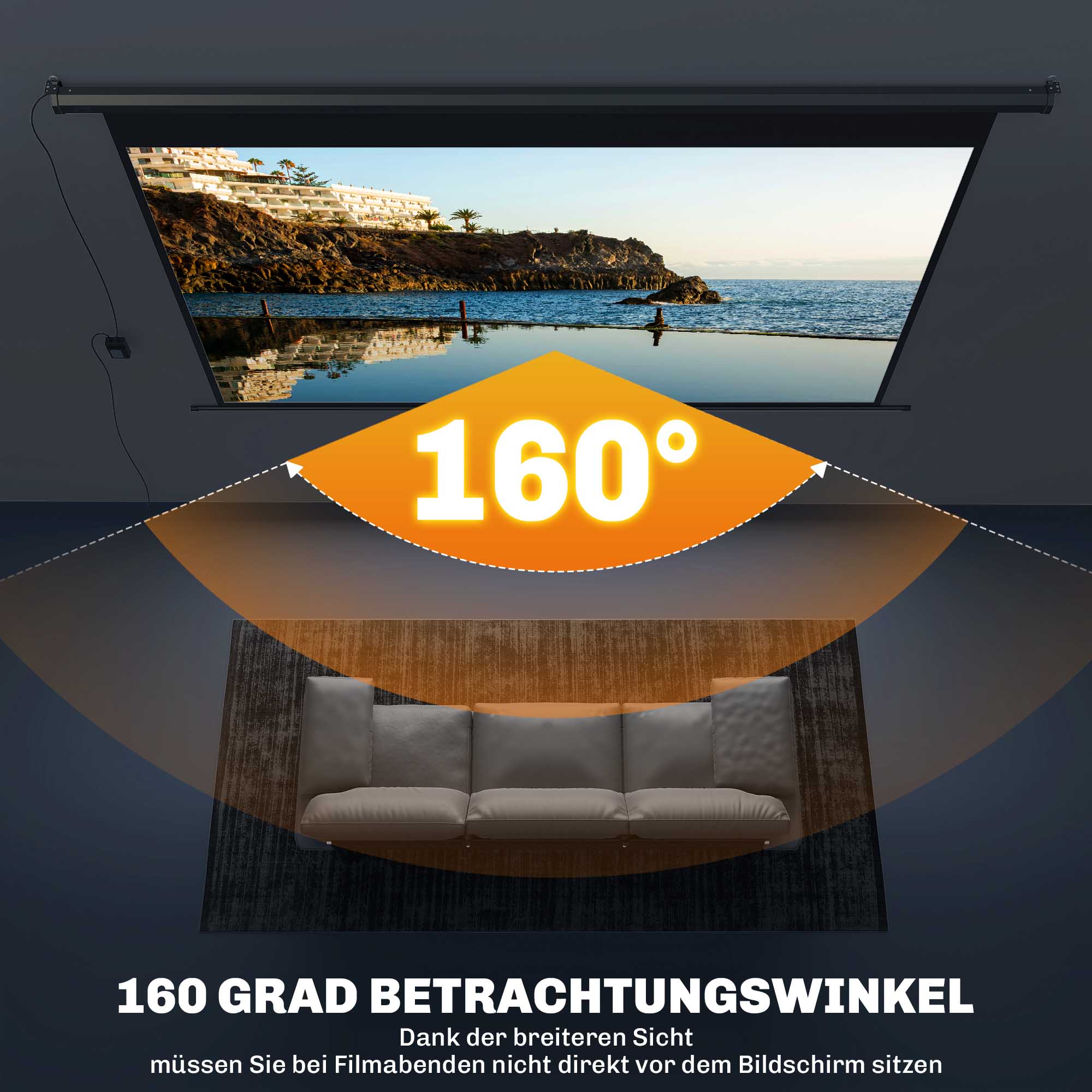 Beamer-Leinwand, 16:9 Format, Fernbedienung, 266 x 149 cm (120 Zoll), Schwarz