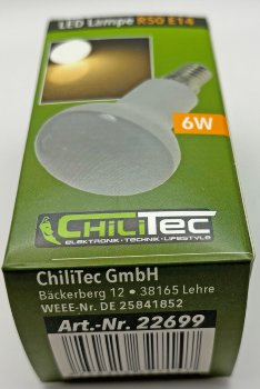 LED Reflektorstrahler R50 E14, 521lm, 6W, 230V, 120°, 3000K warmweiß