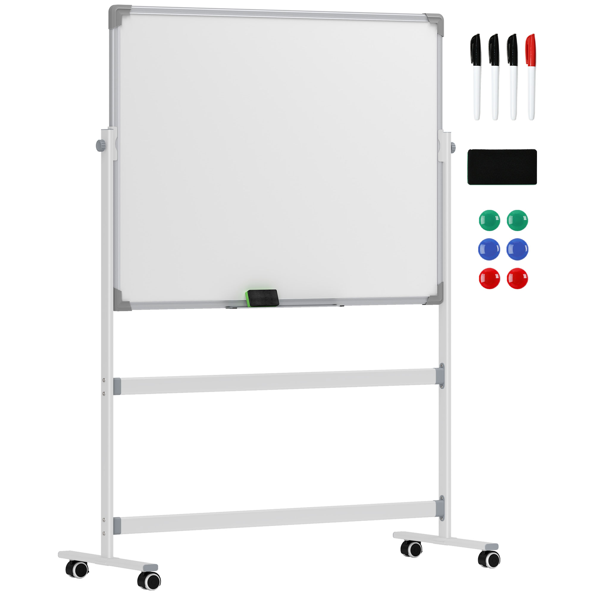 Whiteboard,120 x 90 cm, magnetisch, drehbar, mobil, inkl, Marker & Schwamm, Metallgestell, Weiß Whiteboard,120 x 90 cm, magnetisch, drehbar, mobil, inkl, Marker & Schwamm, Metallgestell, Weiß