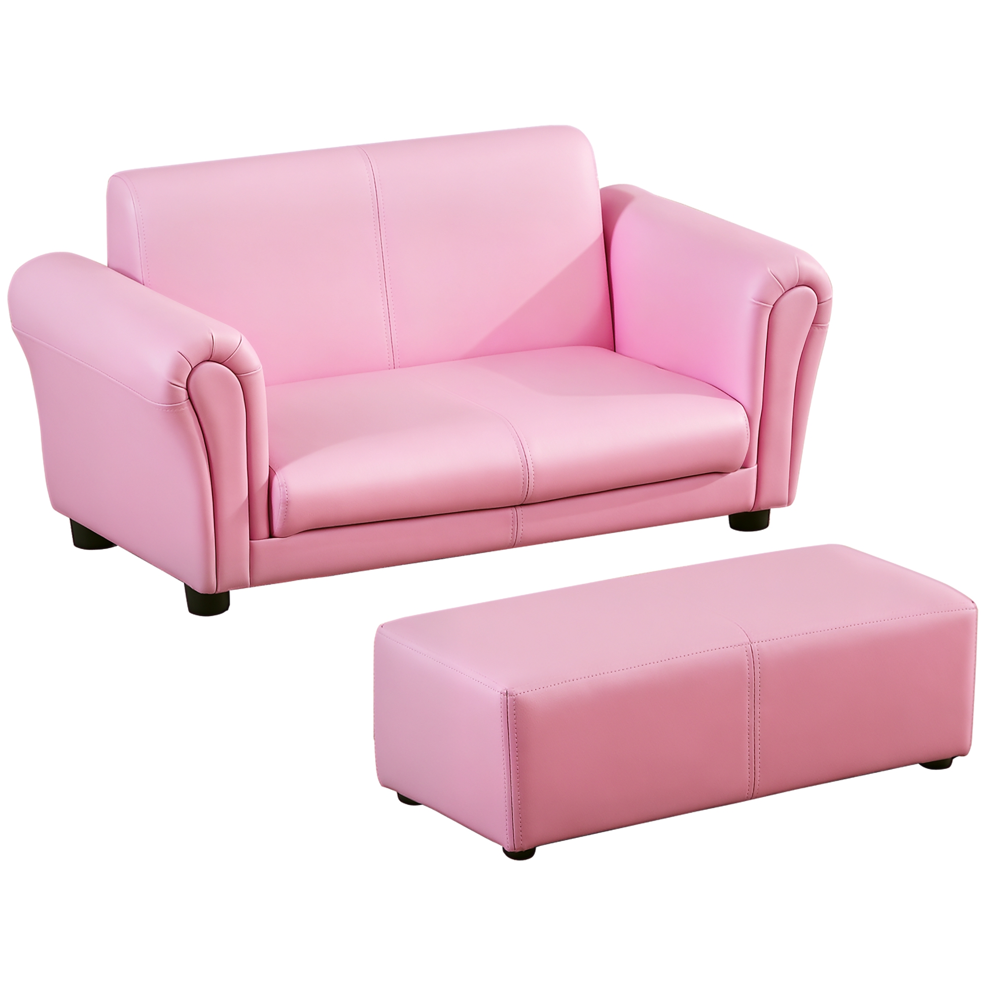 Kindersessel mit Fußhocker, Kindercouch mit Hocker, Kindersofa, Sofa Sessel, Rosa 83 x 42 x 41 cm