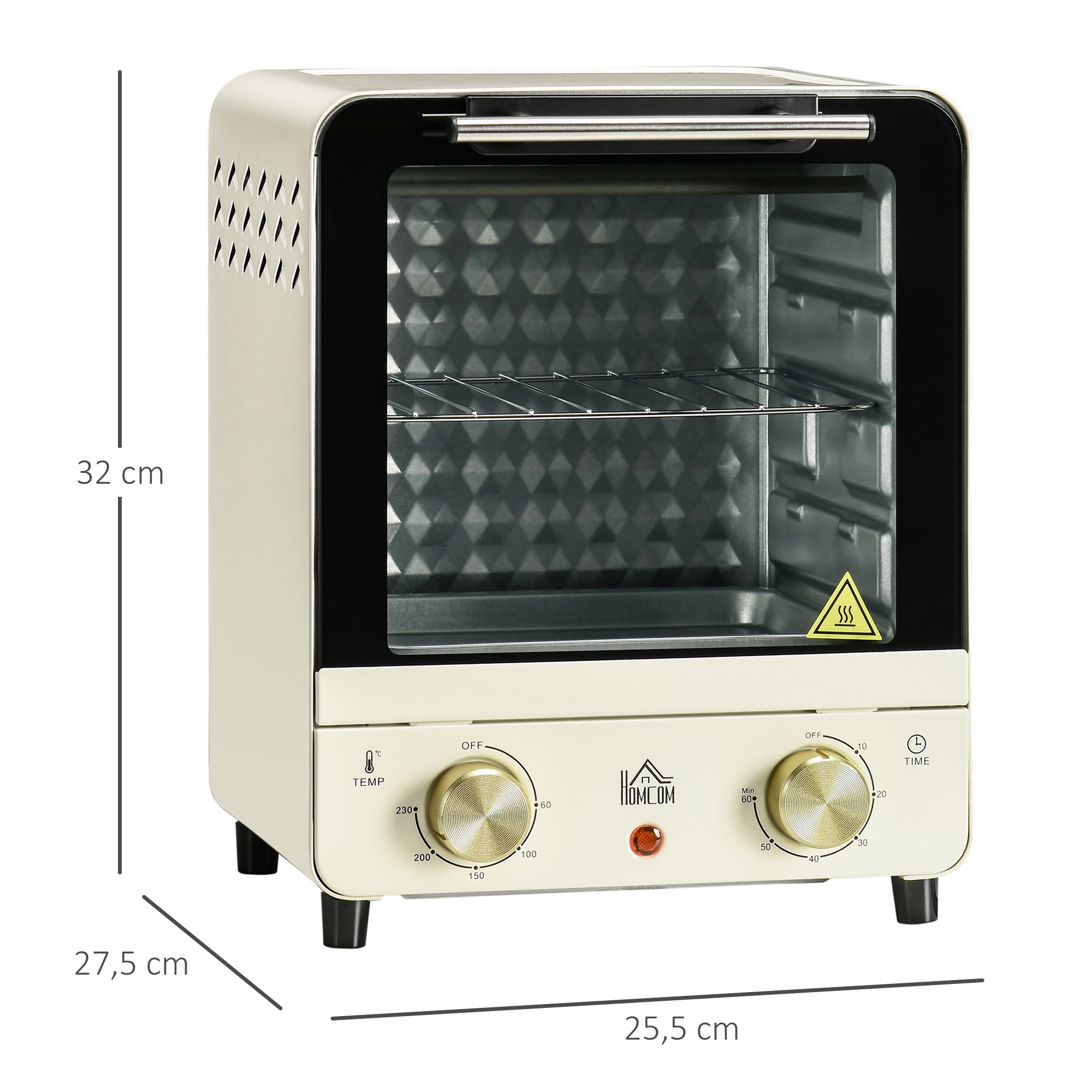 Mini Ofen 15L Fassungsvermögen, höhenverstellbares Backblech und Gitterrost, 1000W, Cremeweiß