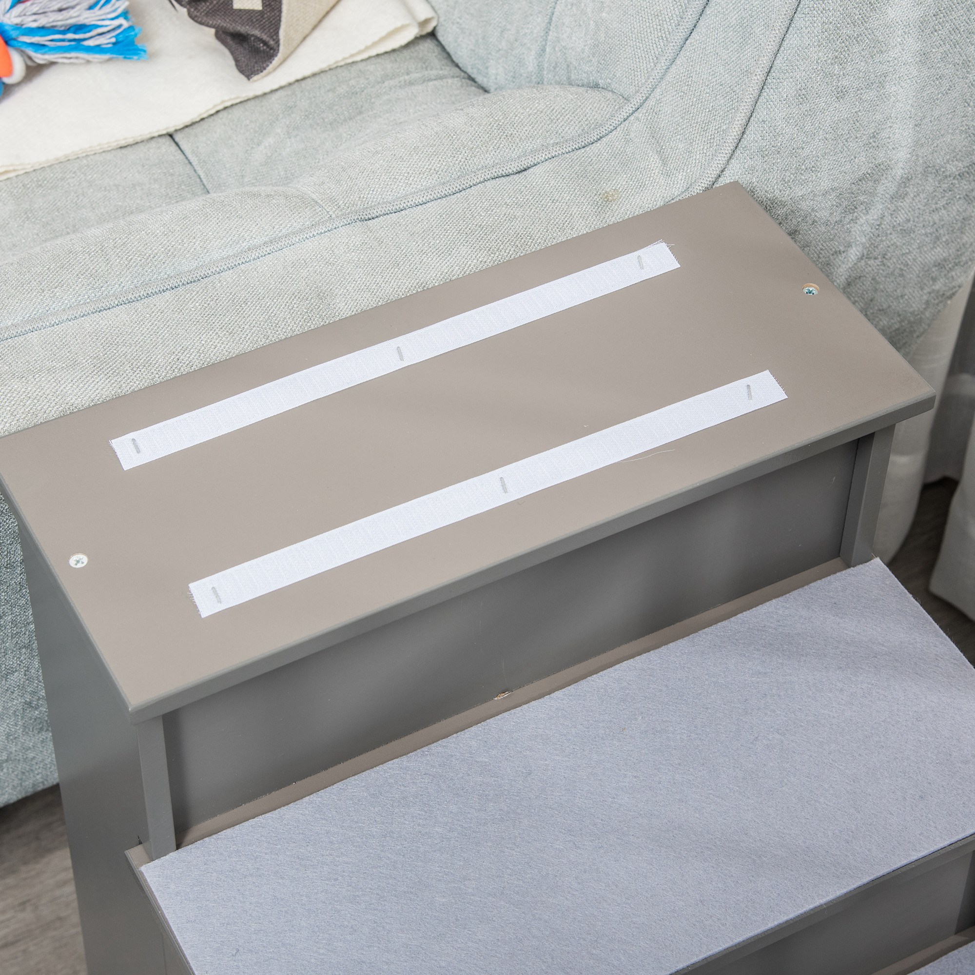 Haustiertreppe, für Hunde/Katzen, 4-stufig, Kurzplüsch, bis 30 kg, 40 x 59 x 54,2 cm, Grau