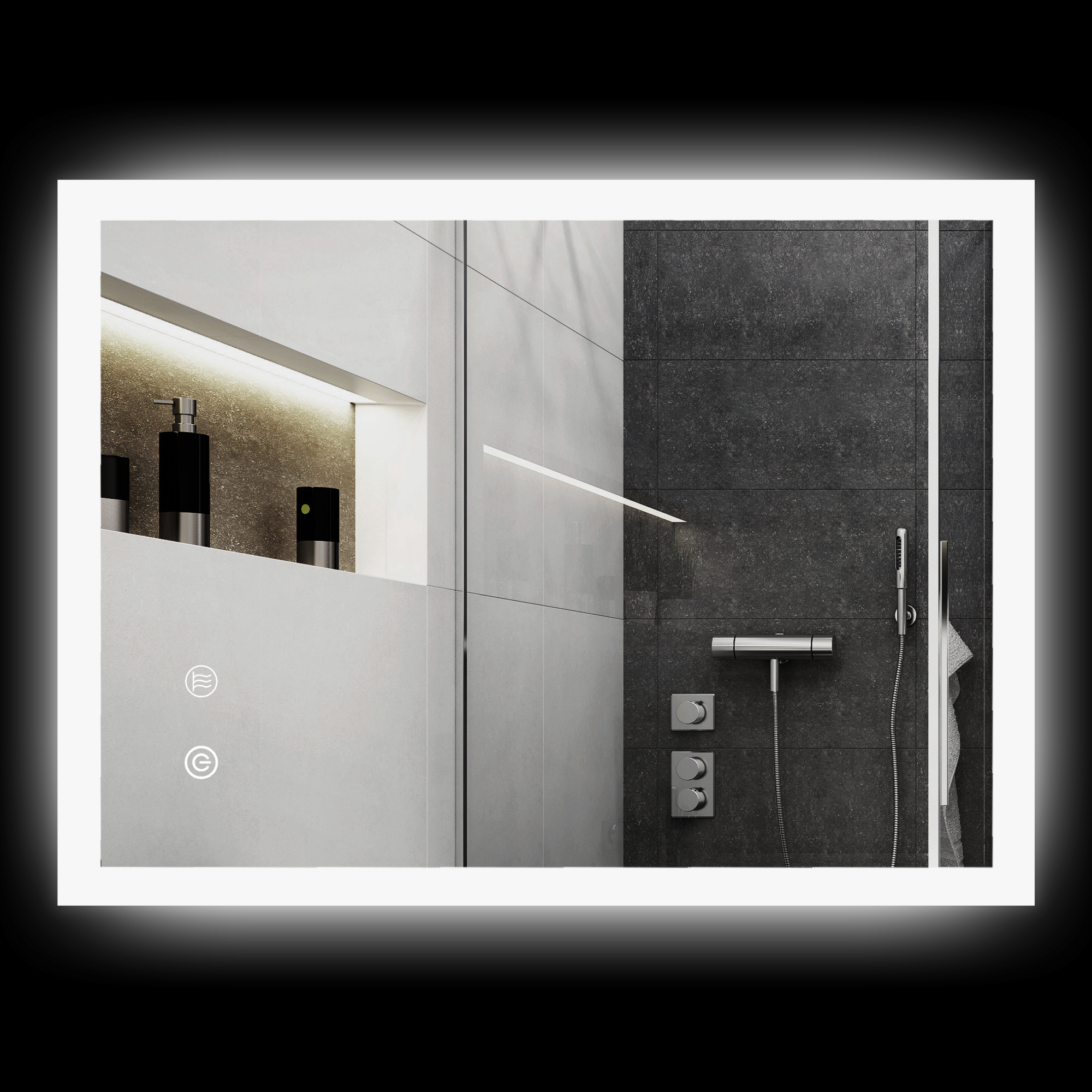LED Badezimmerspiegel, Hintergrundbeleuchtung, Touch-Funktion, Memory-Funktion, kein Beschlagen, 80 x 60 cm