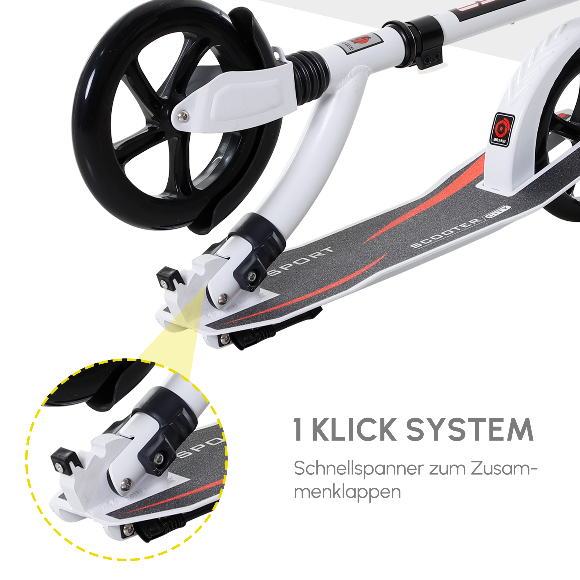 Kinderscooter, Kickscooter mit Stoßdämpfung, Tretroller, Klappbar und Höheverstellbar, ab 14 Jahren, Aluminium, Weiß, 92,5 x 37,5 x 82-97 cm