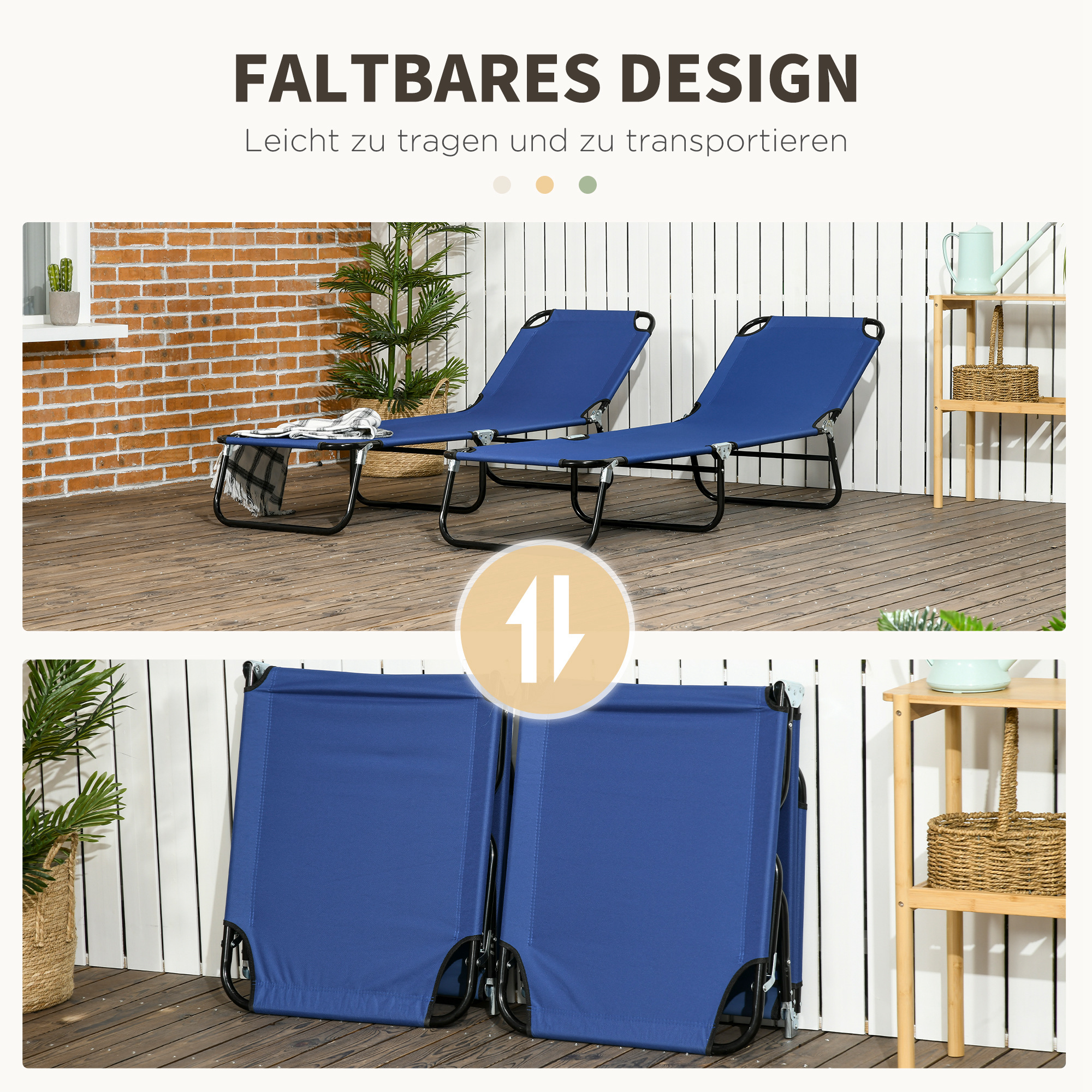 2er Set Sonnenliege klappbar Gartenliege mit 5-Fach höhenverstellbarer Rückenlehne bis 120kg belastbar