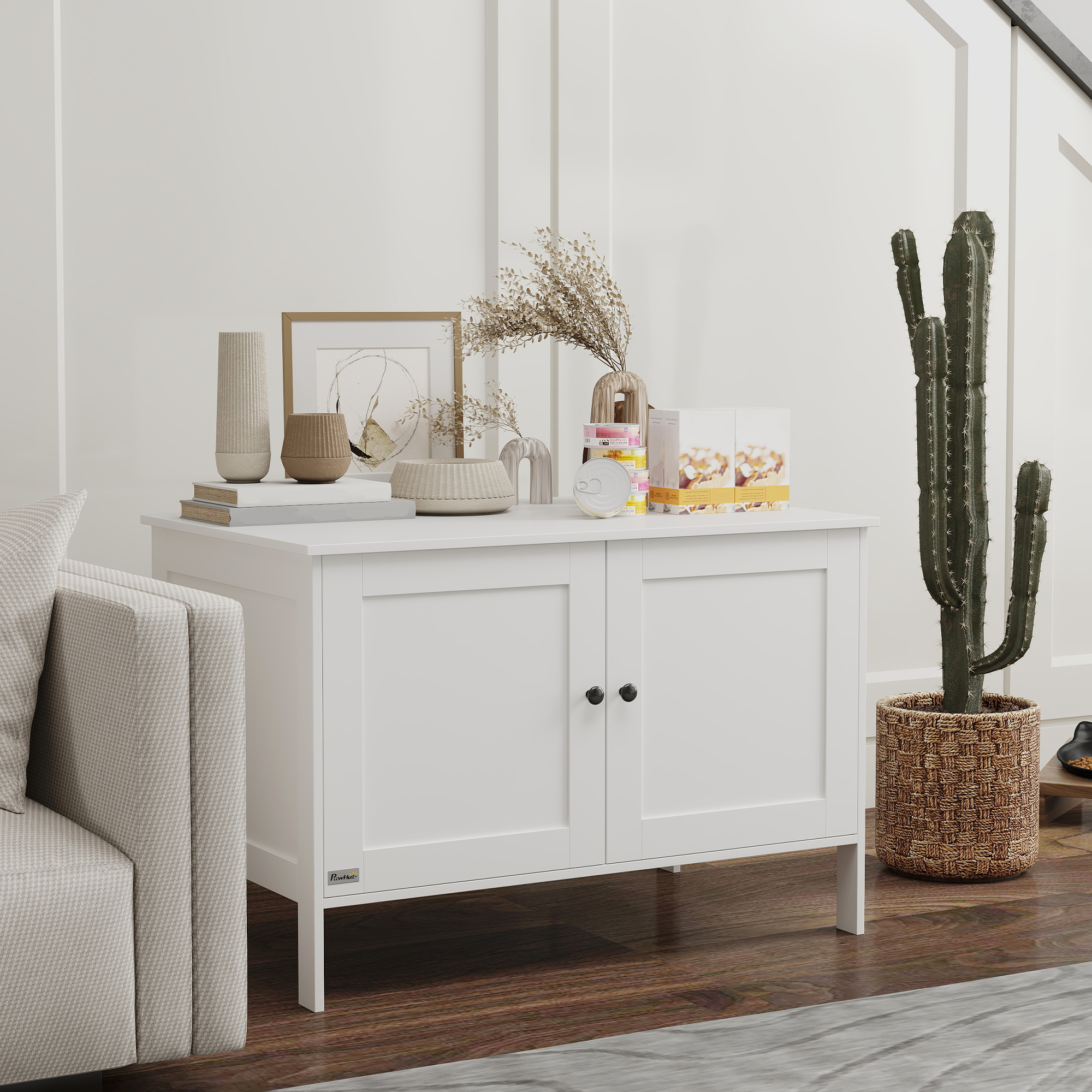 Katzenklo-Schrank Katzenhaus mit Tür Trennwand Katzentoilette für große Katzen 80 x 51 x 54 cm Weiß