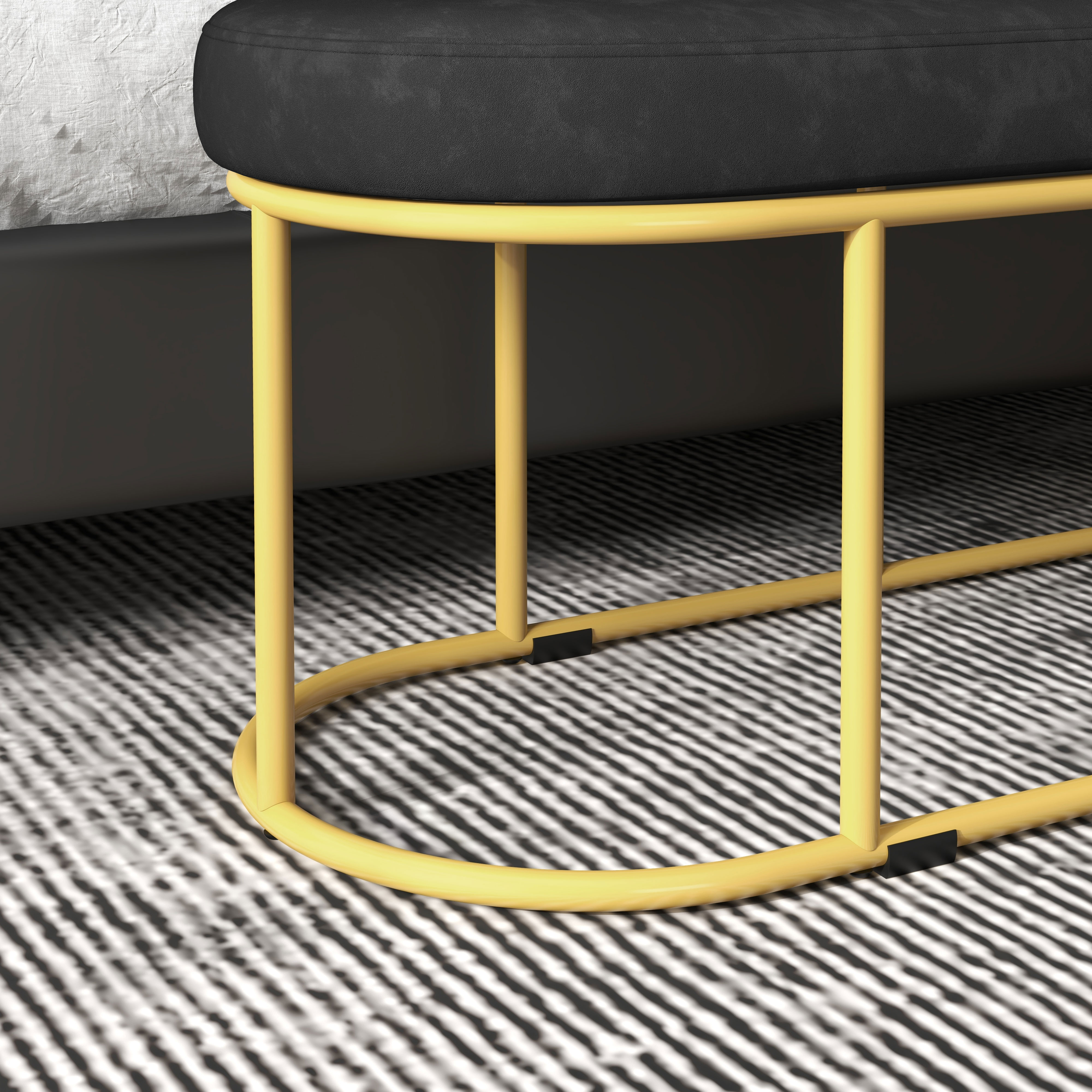 Schuhbank im Retrodesign, Bettbank, Flurbank, Samtoptik, bis 200 kg, Metallrahmen, schwarz, 100 x 37 x 43cm