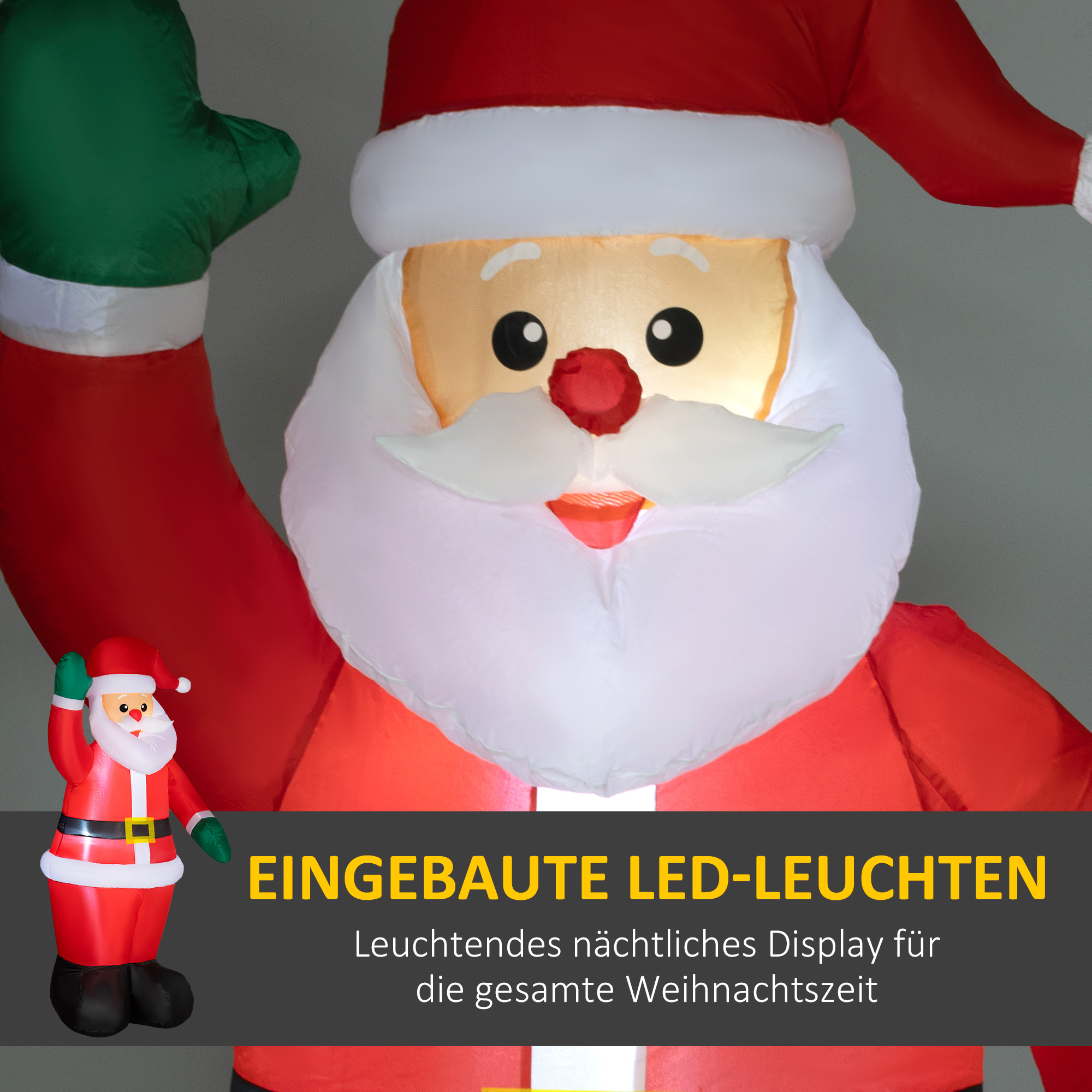 Weihnachtsmann, 1,84 m groß, mit LED-Beleuchtung, selbstaufblasende Gartendeko