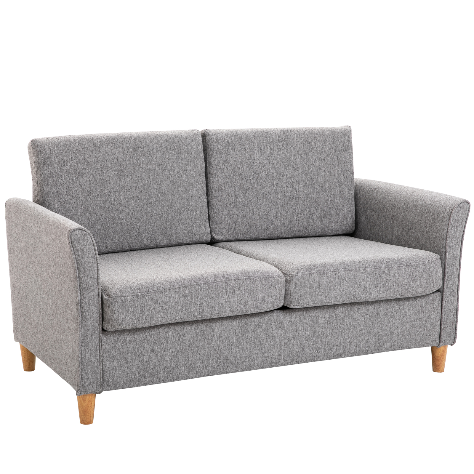 Zweisitzer Sofa | Abnehmbare Kissen | Leinen, Schaumstoff, Kautschukholz | Hellgrau | 141 x 70 x 78 cm