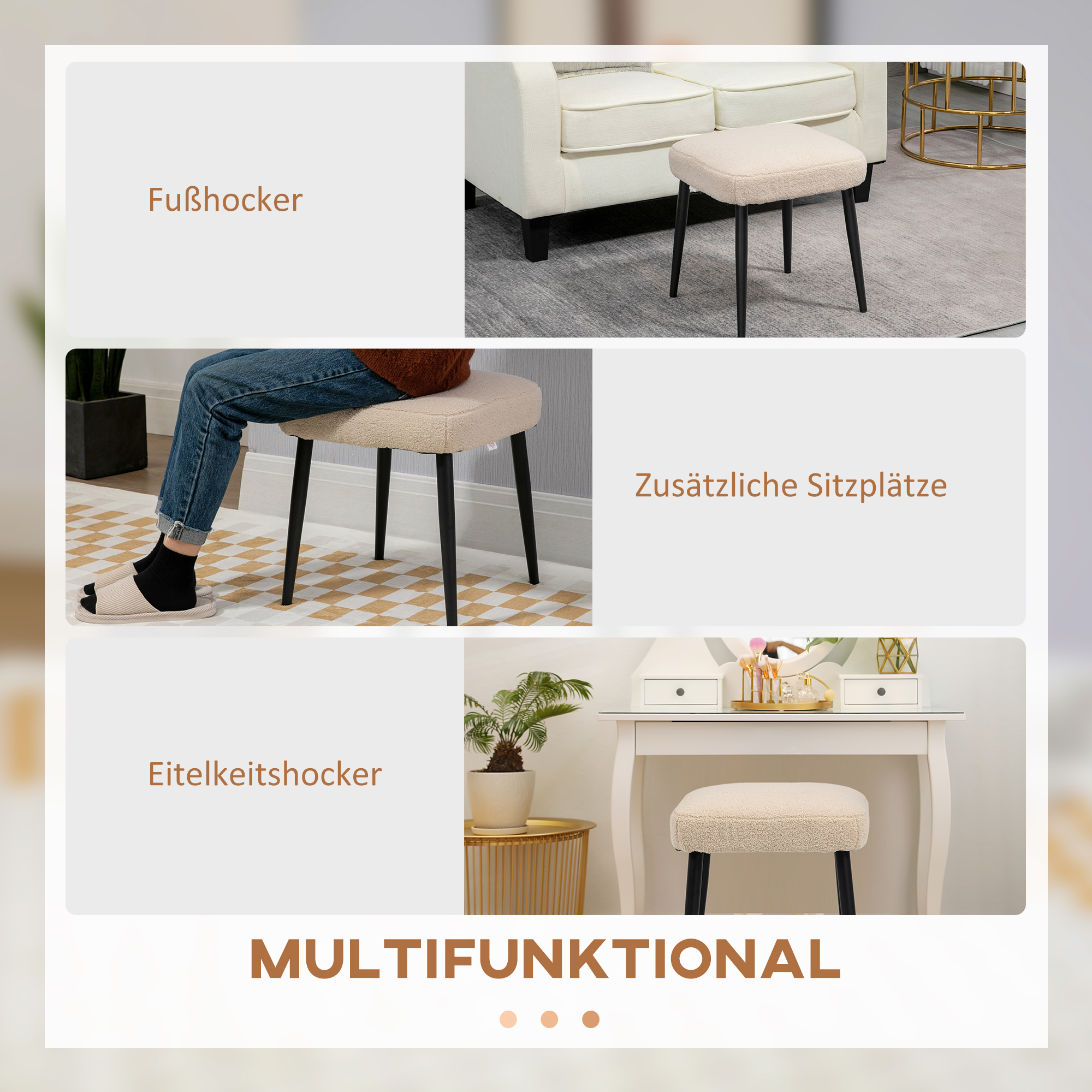 Aosom Hocker, Sitzhocker, Teddy, Fußhocker, Beige