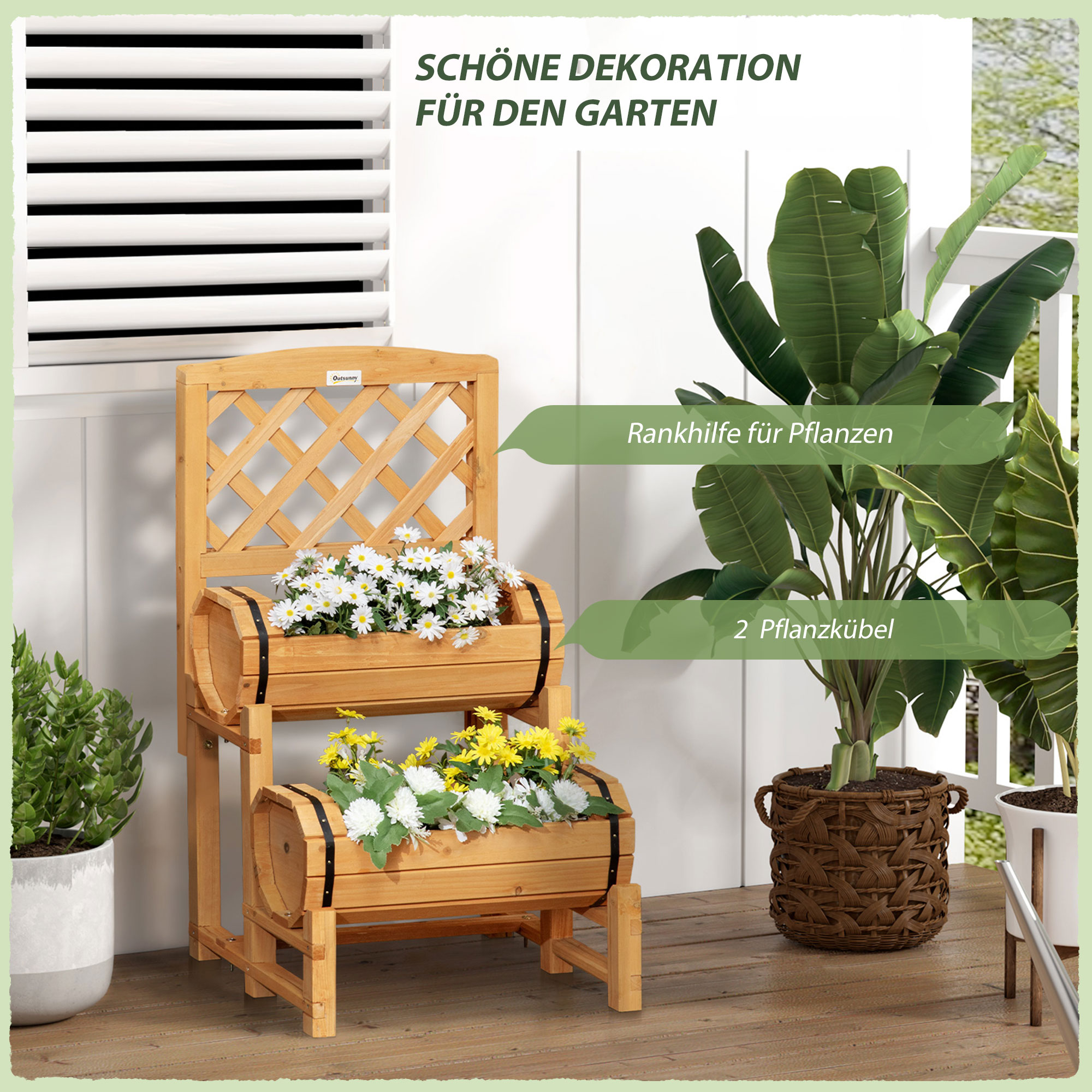 Hochbeet im rustikalen Design, Pflanzentrog, inkl. Rankhilfe, wetterbeständig, behandeltes Massivholz