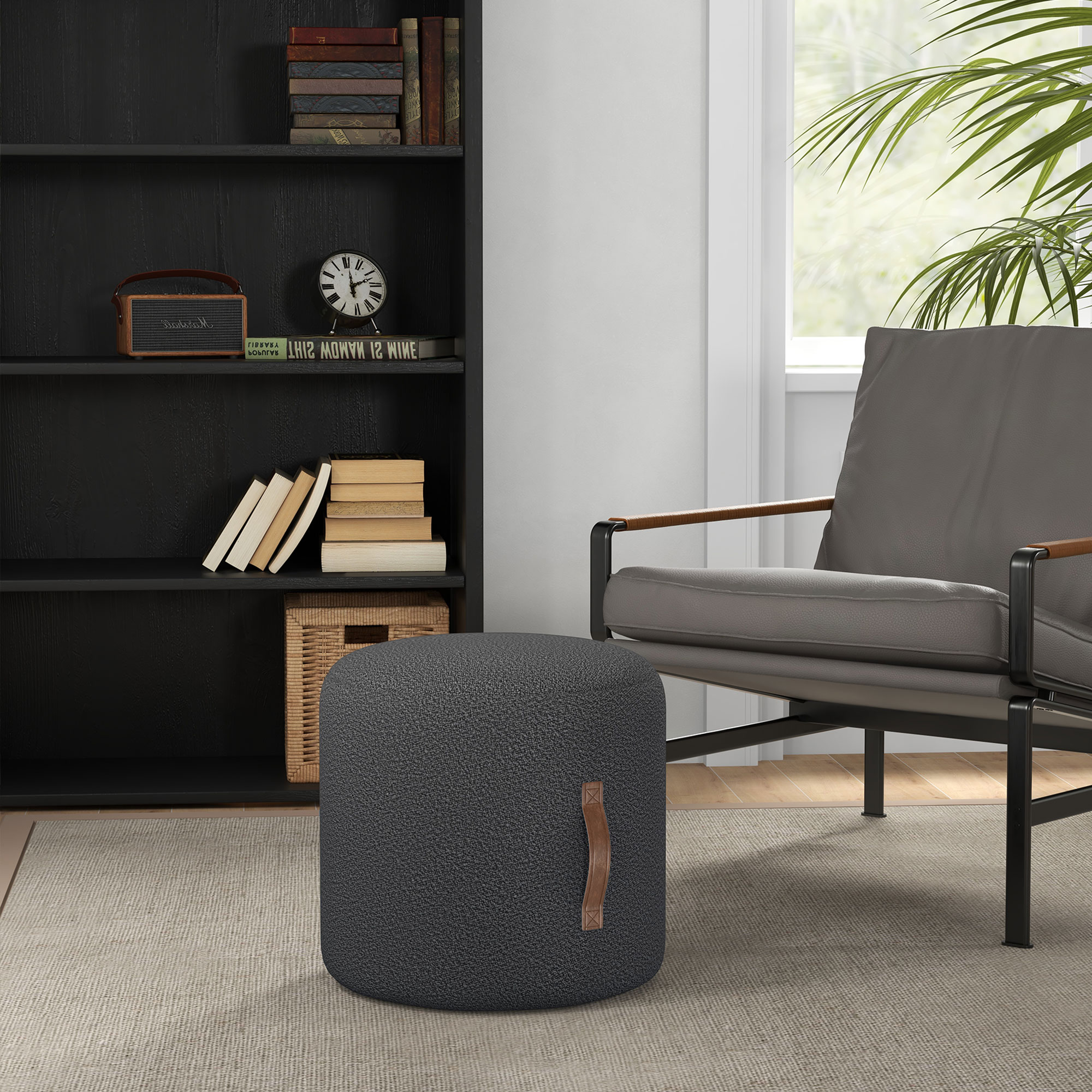 Hocker, Fußhocker in einem modernen Design, Dunkelgrau + Braun