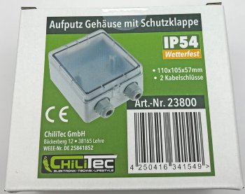 Aufputz Gehäuse mit Schutzklappe, IP54, 110x105x57mm, 2 Kabelschlüsse