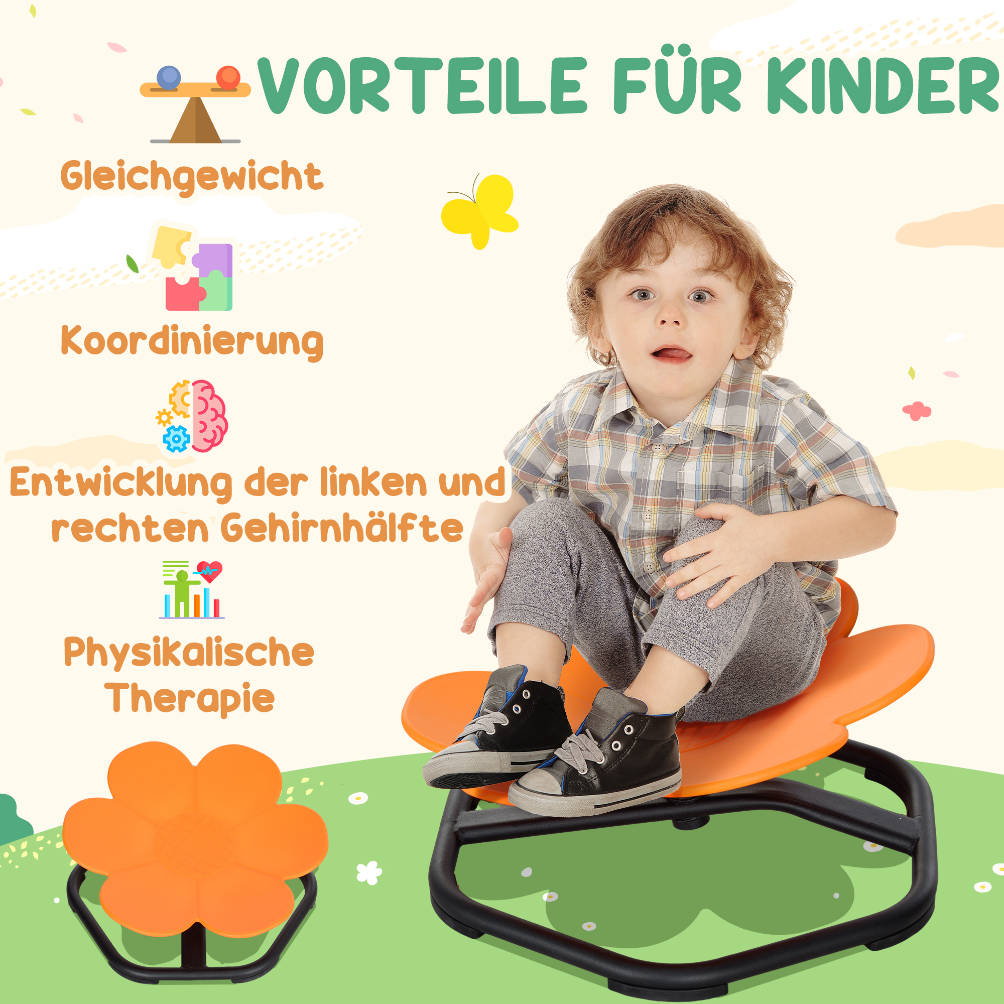Sensorischer Kinderstuhl, Drehstuhl für Autismus, Sensorischer Balance Training Sitz Kunststoff Orange