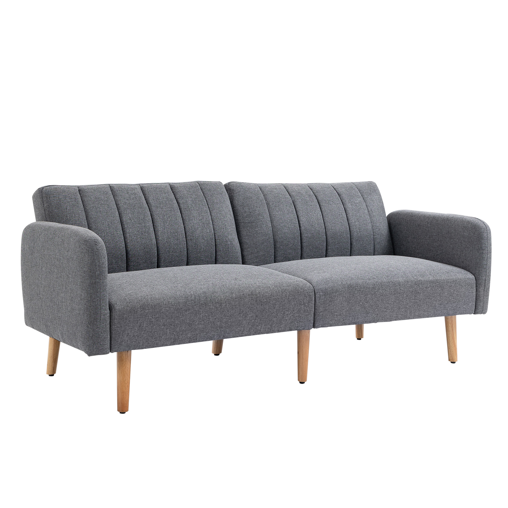 Schlafsofa, 2-Sitzer Stoffsofa, Sofa mit Schlaffunktion, leinenartiges Polyester, Kautschukholz, 173 x 75 x 73 cm, Grau