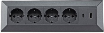 4-fach Steckdosenblock, USB-A+C, anthraz, 250V~/ 16A, Aufbaumontage, USB 3,1A, PD