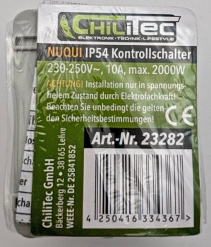 NUQUI Feuchtraum Kontrollschalter, IP54, Aufputz, 250V~/ 10A