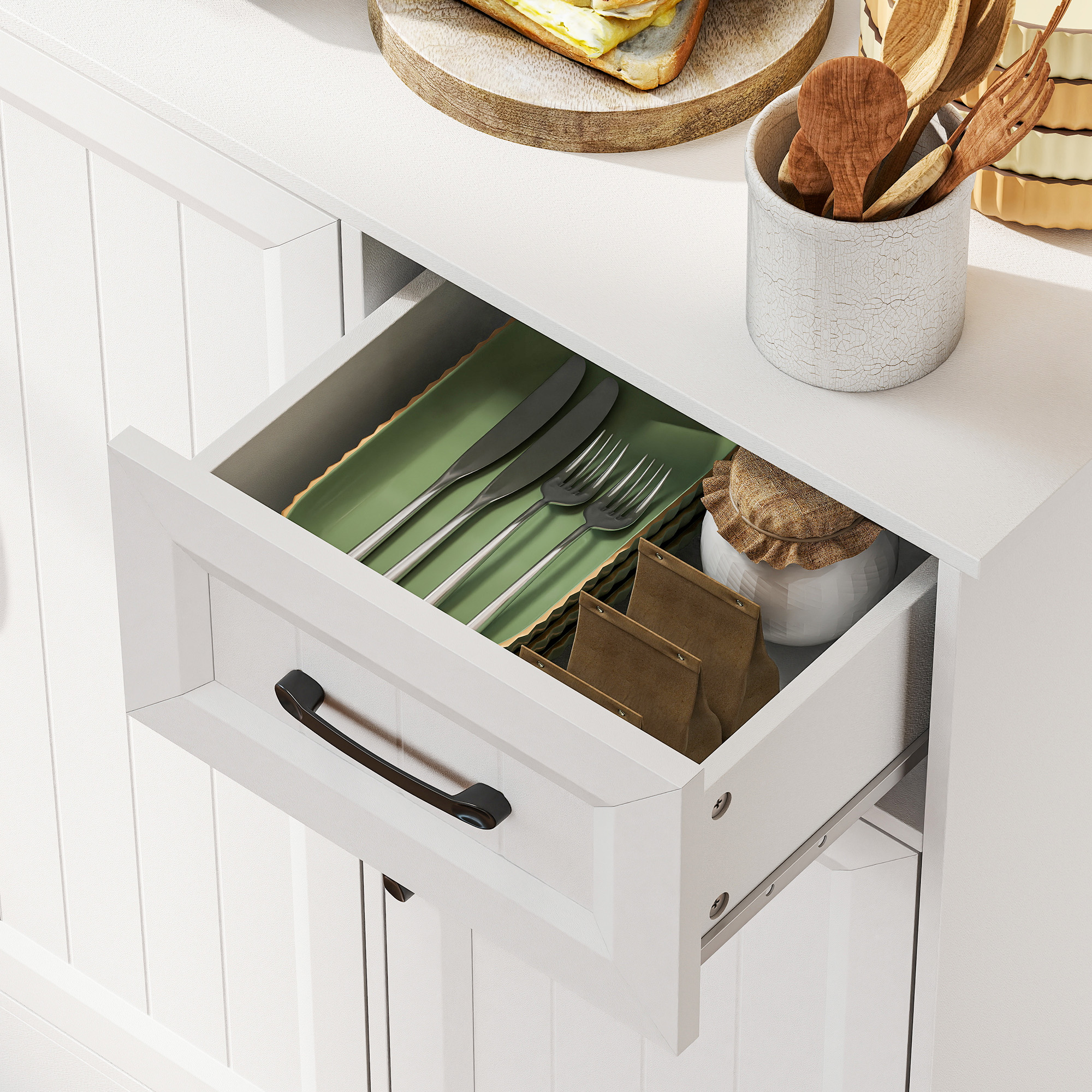 Küchenschrank, 180,5 cm, Vorratsschrank, Arbeitsfläche, Kabelloch, verstellbare Regale, MDF, Weiß