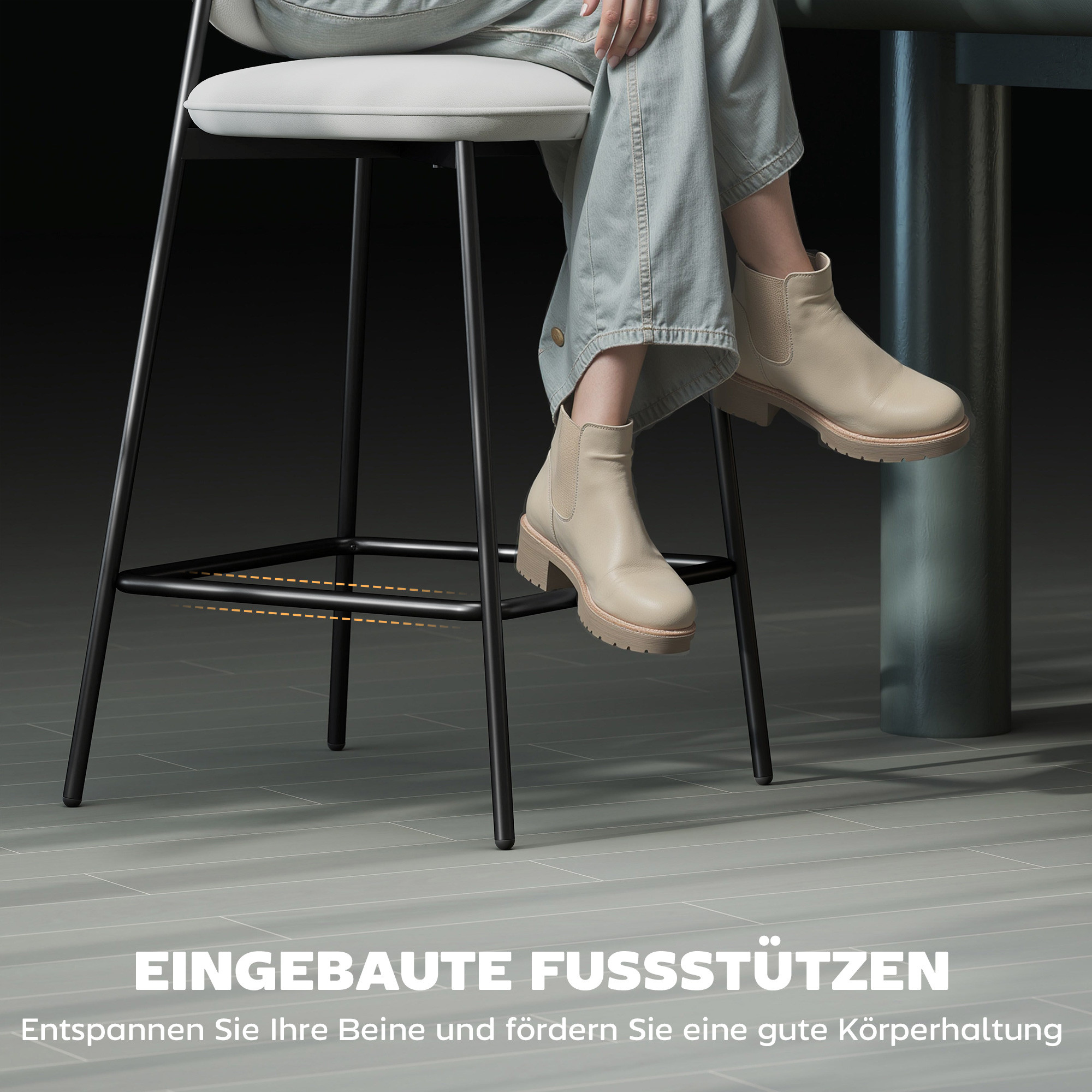 2er-Set Barhocker, Bistrohocker mit Fußstütze, Samt-Bezug, Stahlbeinen, für Esszimmer, 45 x 49 x 102 cm, Hellgrau