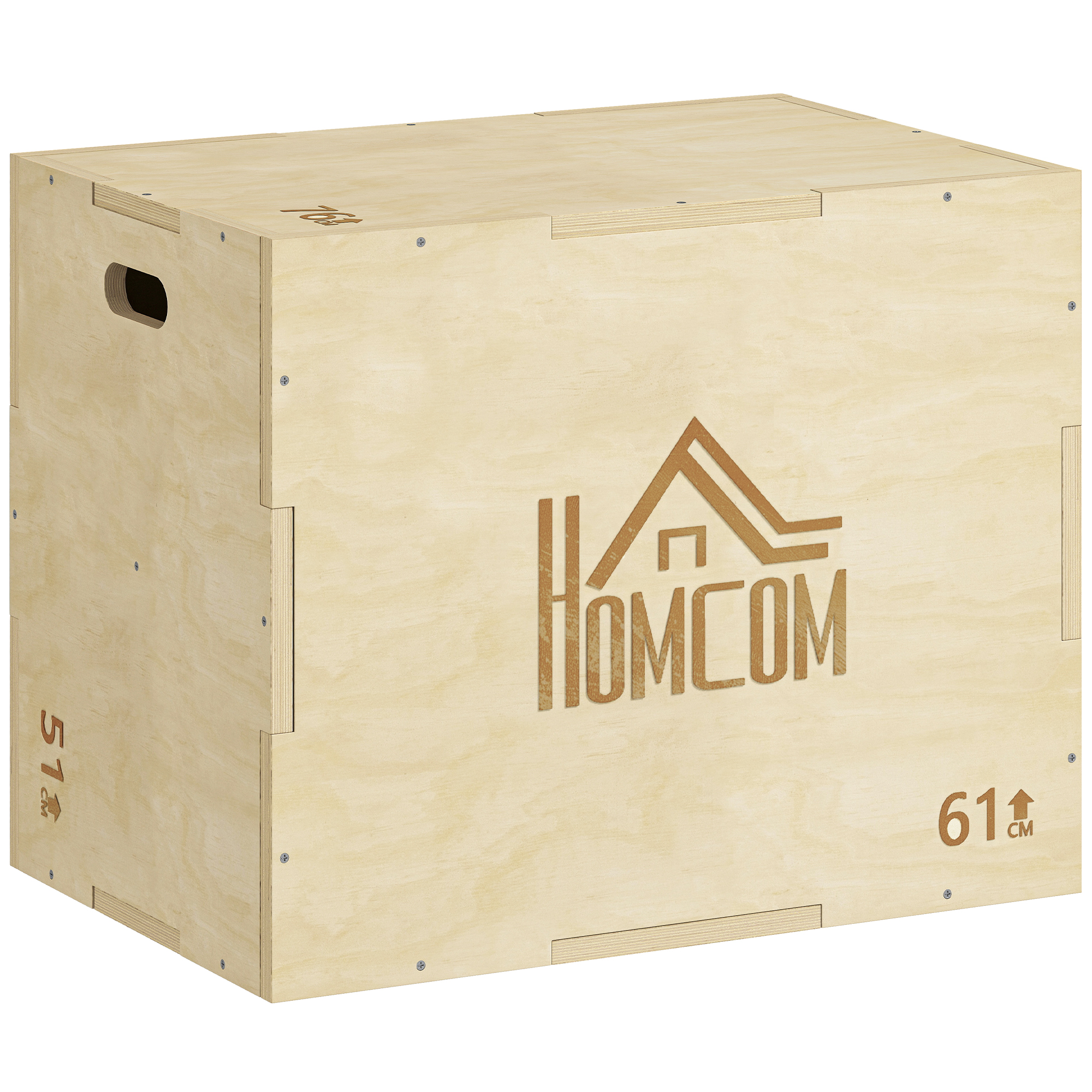 3-in-1 Plyo Box Holz Plyometrische Sprungbox mit 3 Sprunghöhen Griffen 61 x 51 x 76 cm Naturholz