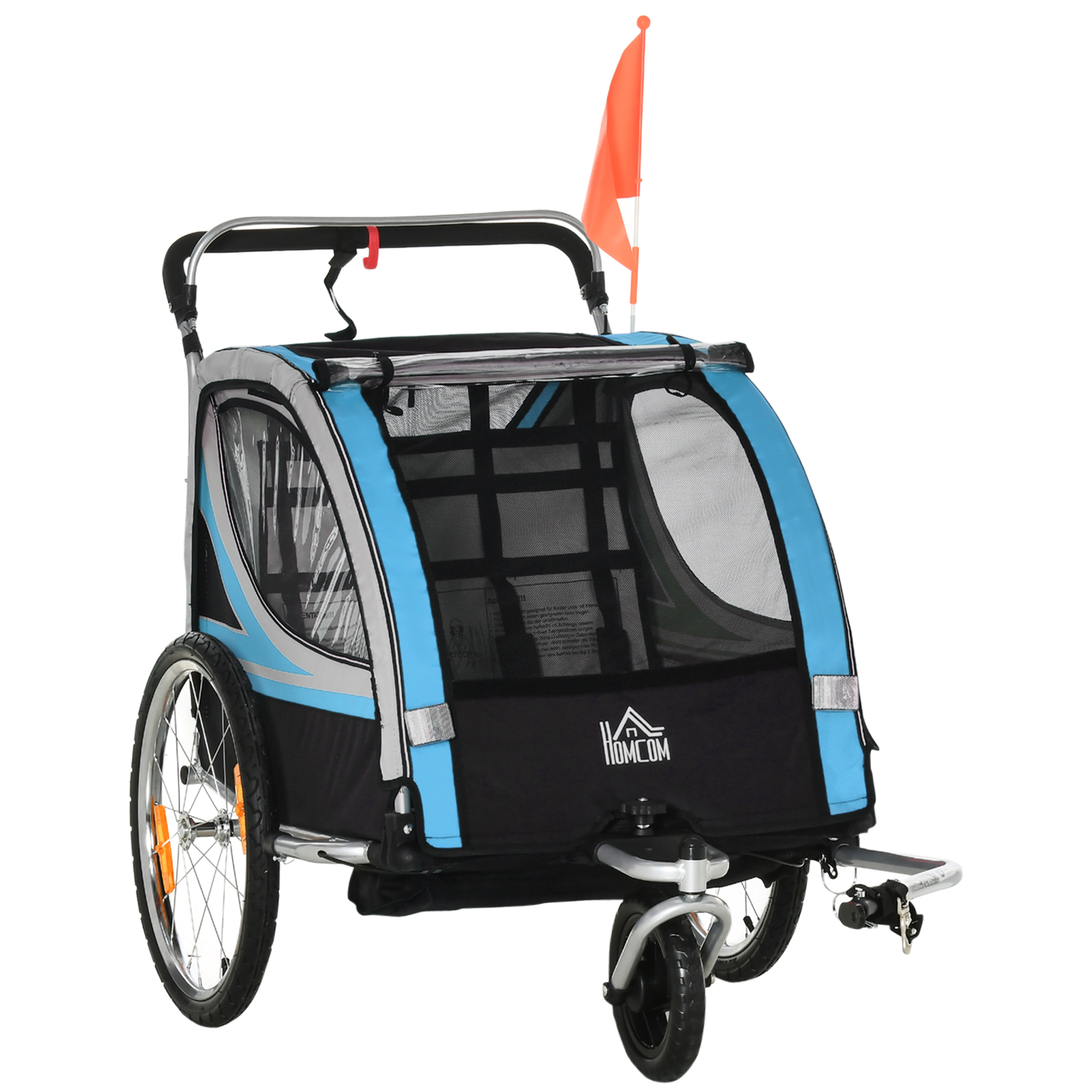 Kinderanhänger, Kinderwagen, 5-Punkt-Sicherheitsgurt, Universalkupplung, Stahl, Blau, 142 x 75 x 101 cm