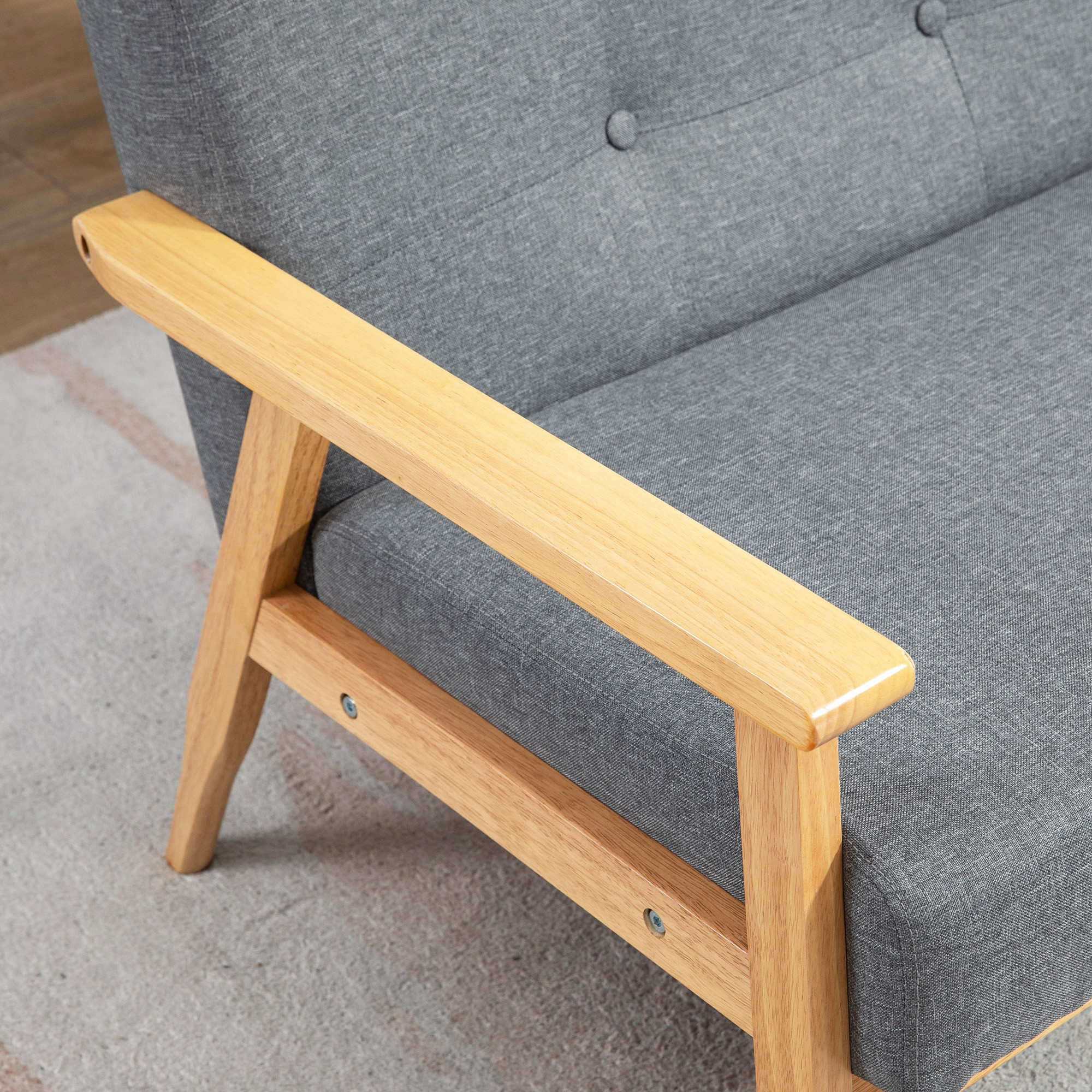 Dreisitzer-Polstersofa, Kautschukholz, 154,5 x 69,5 x 73 cm, Grau