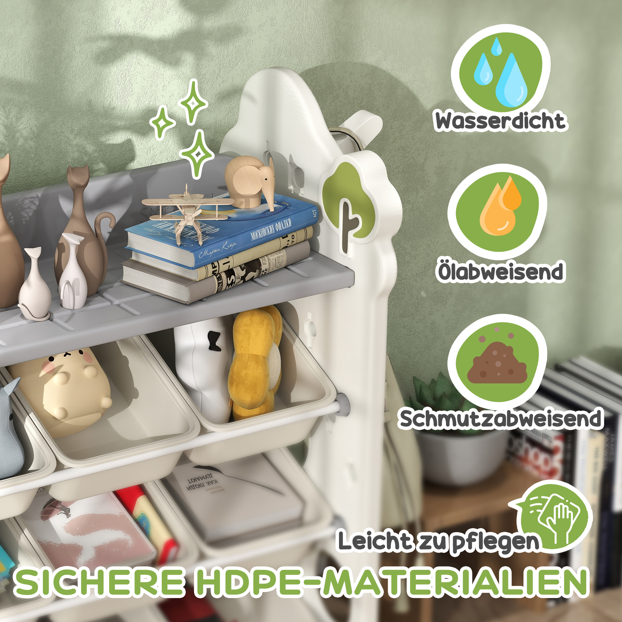 Kinder-Aufbewahrungsregal mit 9 Behältern, für Spielzeug und Bücher, Kinderzimmer, Kindergarten, Kunststoff, Cremeweiß