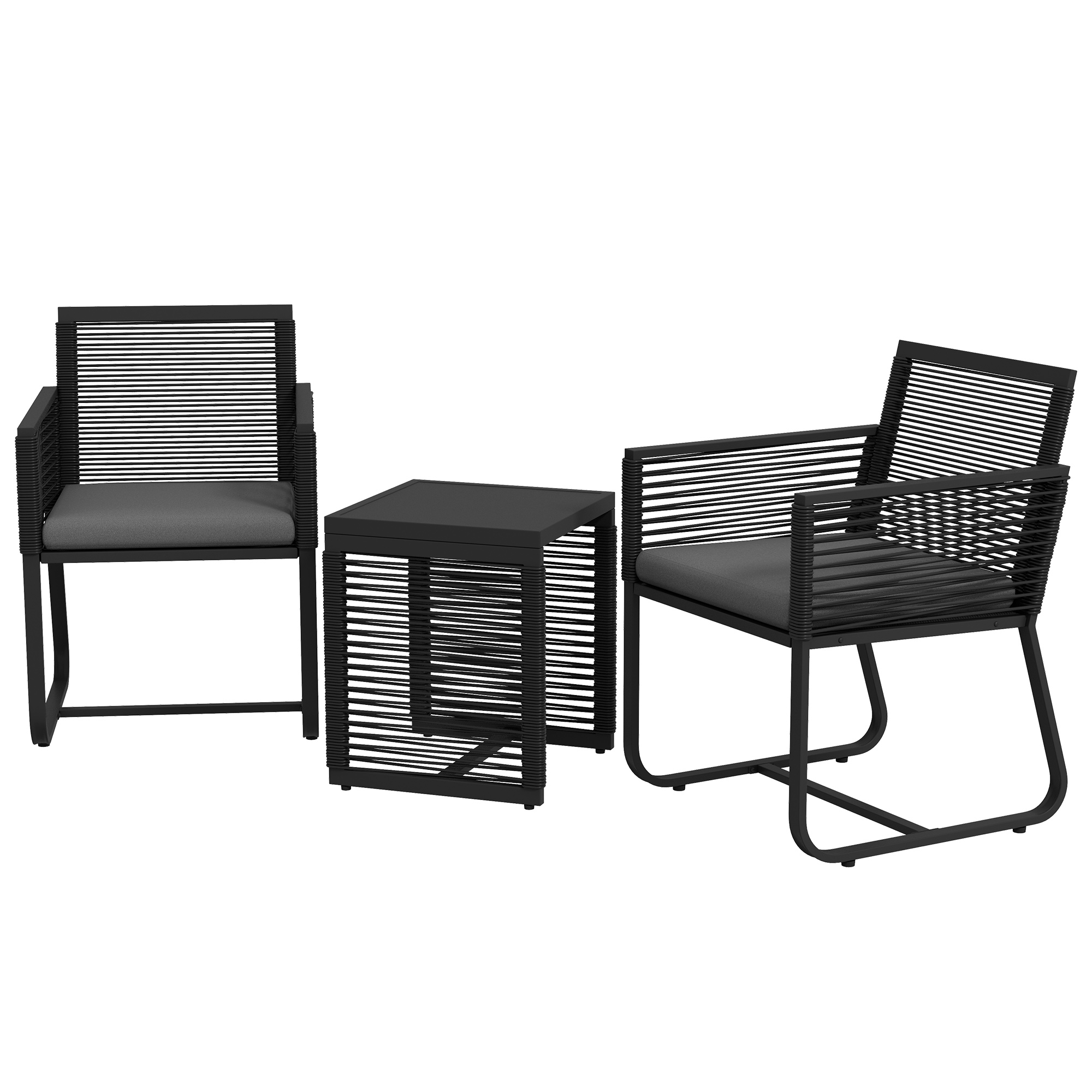 3-teiliges Bistro-Set Balkon-Set Terrassen-Set, wetterbeständig, modernes Design, 53 cm x 57 cm x 77 cm, Schwarz + Grau