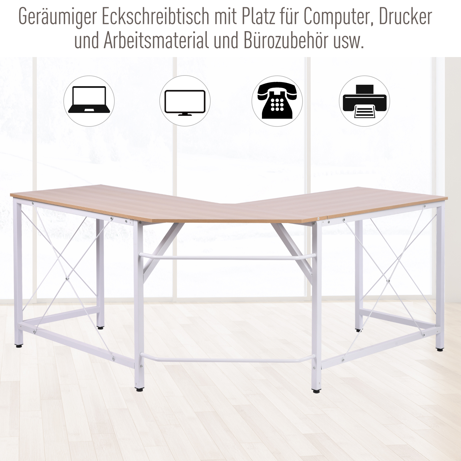 Computertisch Schreibtisch L-Form Arbeitstisch Bürotisch Eckschreibtisch Winkelschreibtisch MDF Natur 150 x 150 x 76 cm
