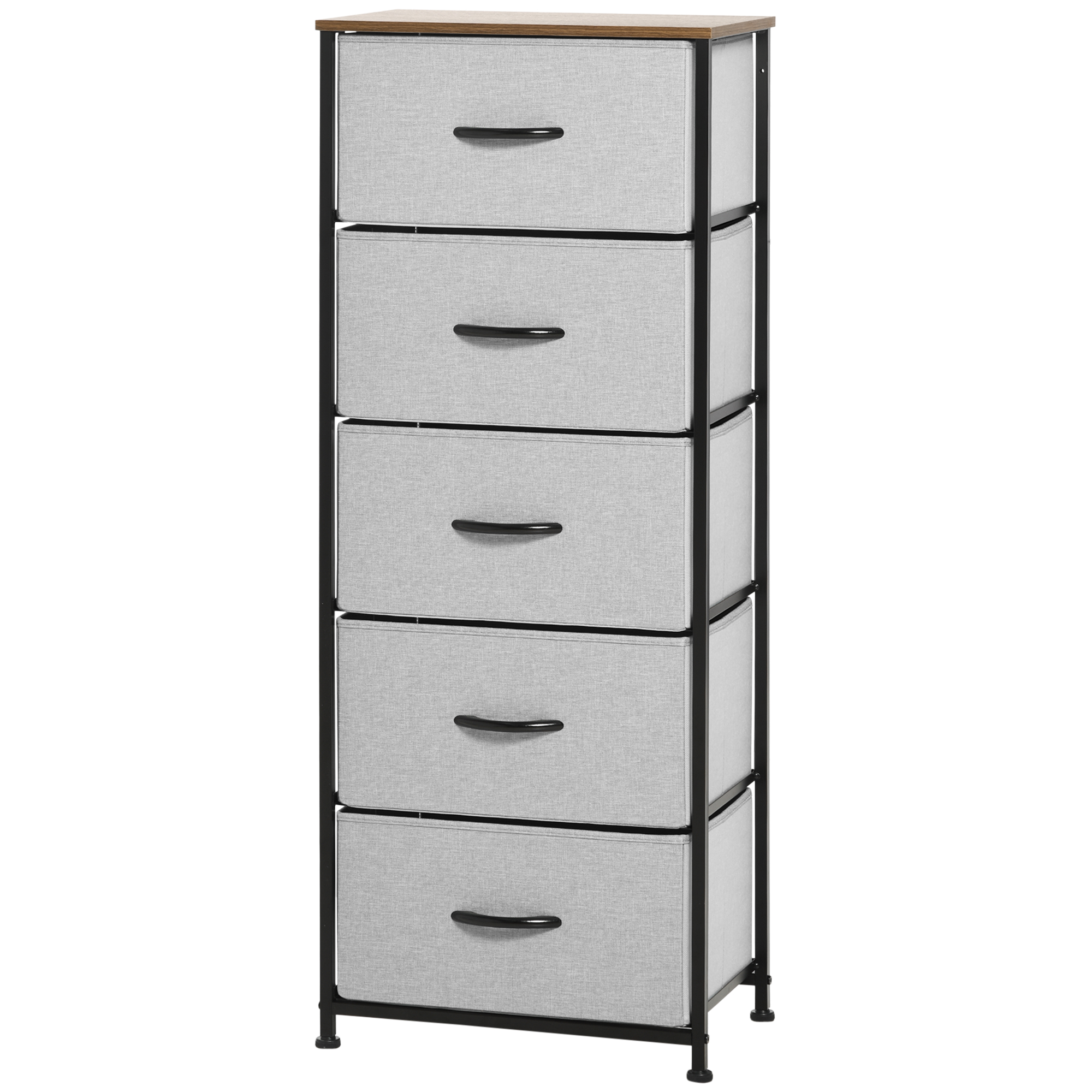 Kommode mit 5 Schubladen aus Stoff Aufbewahrungsschrank mit Griffen 45 x 30 x 116 cm Grau