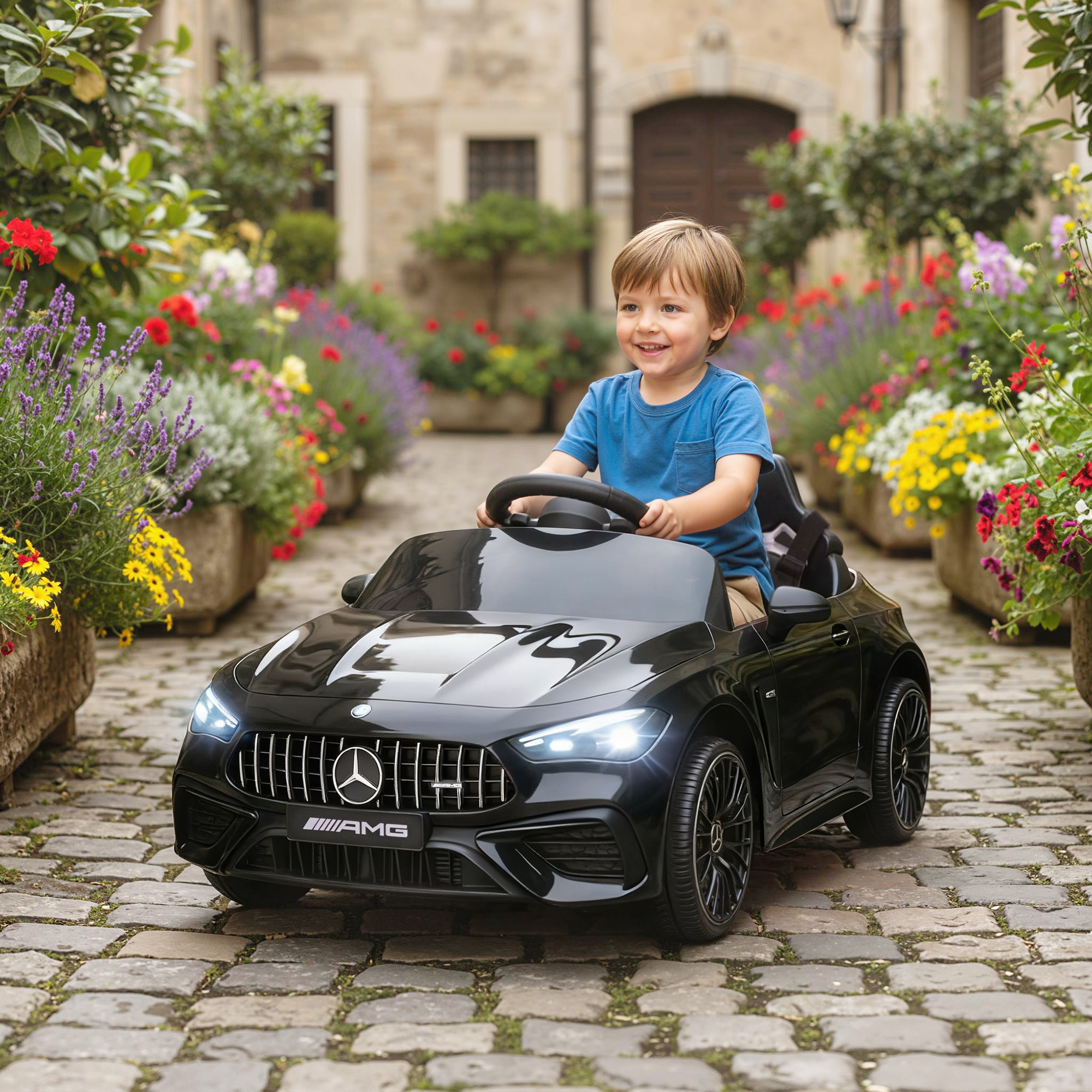 Kinder-Elektroauto, Mercedes-Design, 12V Motoren, Fernbedienung, LED-Lichter, Musik, für 3-6 Jahren Kinder, Schwarz